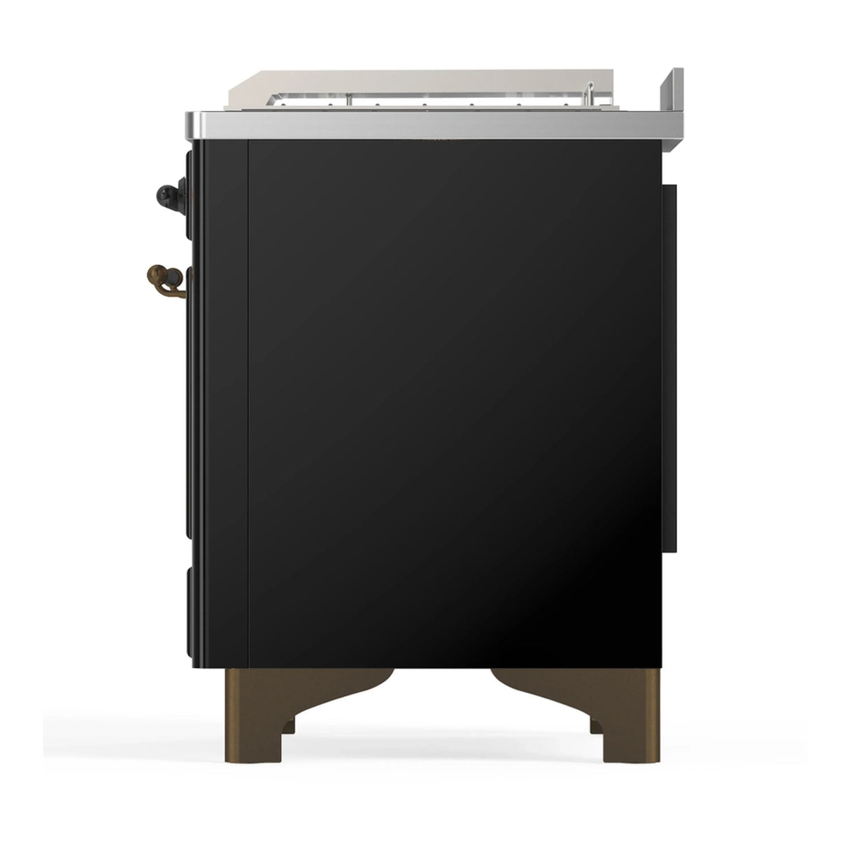 ILVE Majestic III 48-inch Dual Fuel Range with 5 Natural Gas Burner, Griddle, French Top and Triple Glass Door Electric Oven in Glossy Black with Burnished Trim (UM48FSNR3BKB)