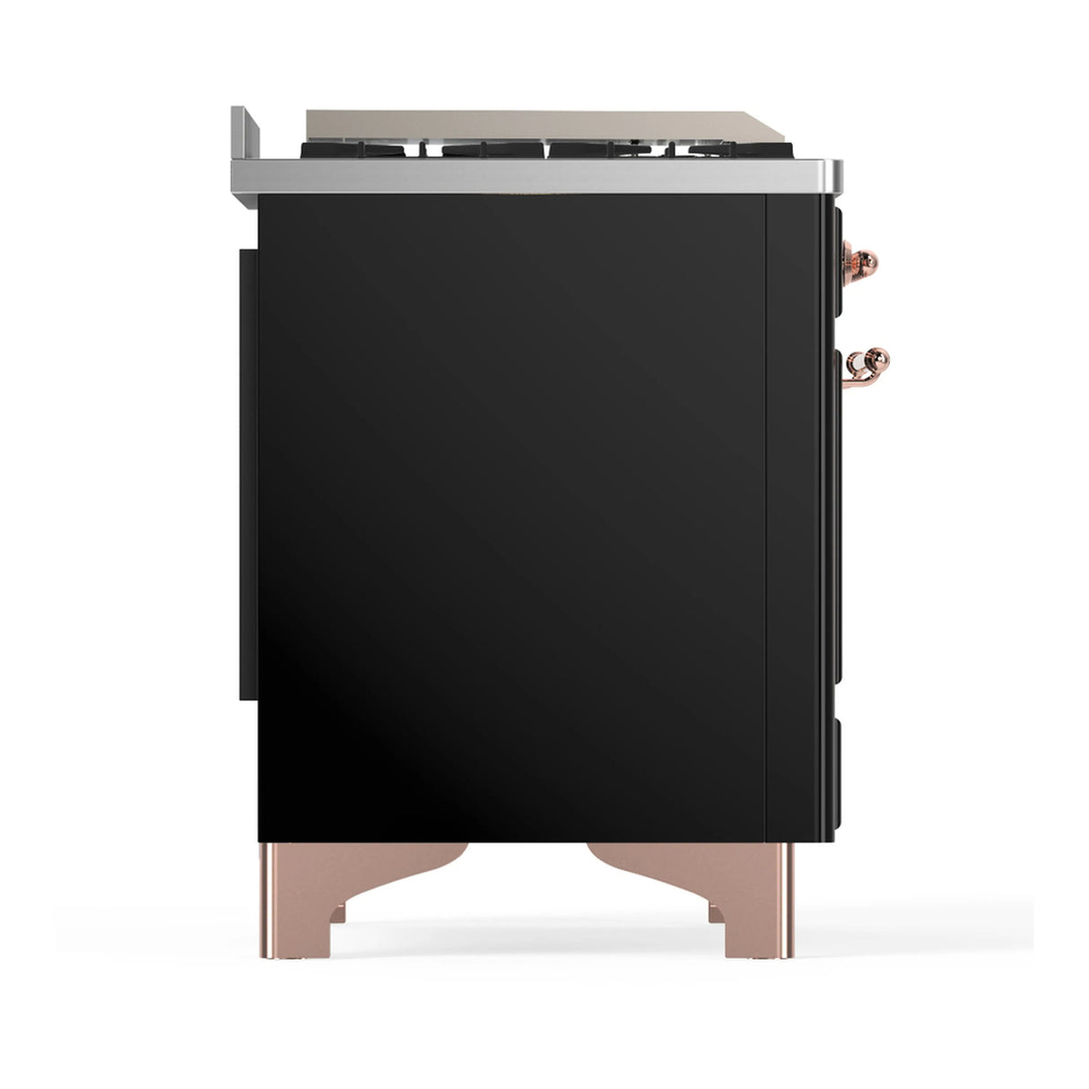 ILVE Majestic III 48-inch Dual Fuel Range with 5 Liquid Propane Burner, Griddle, French Top and Triple Glass Door Electric Oven in Glossy Black with Copper Trim (UM48FSNR3BKPLP)