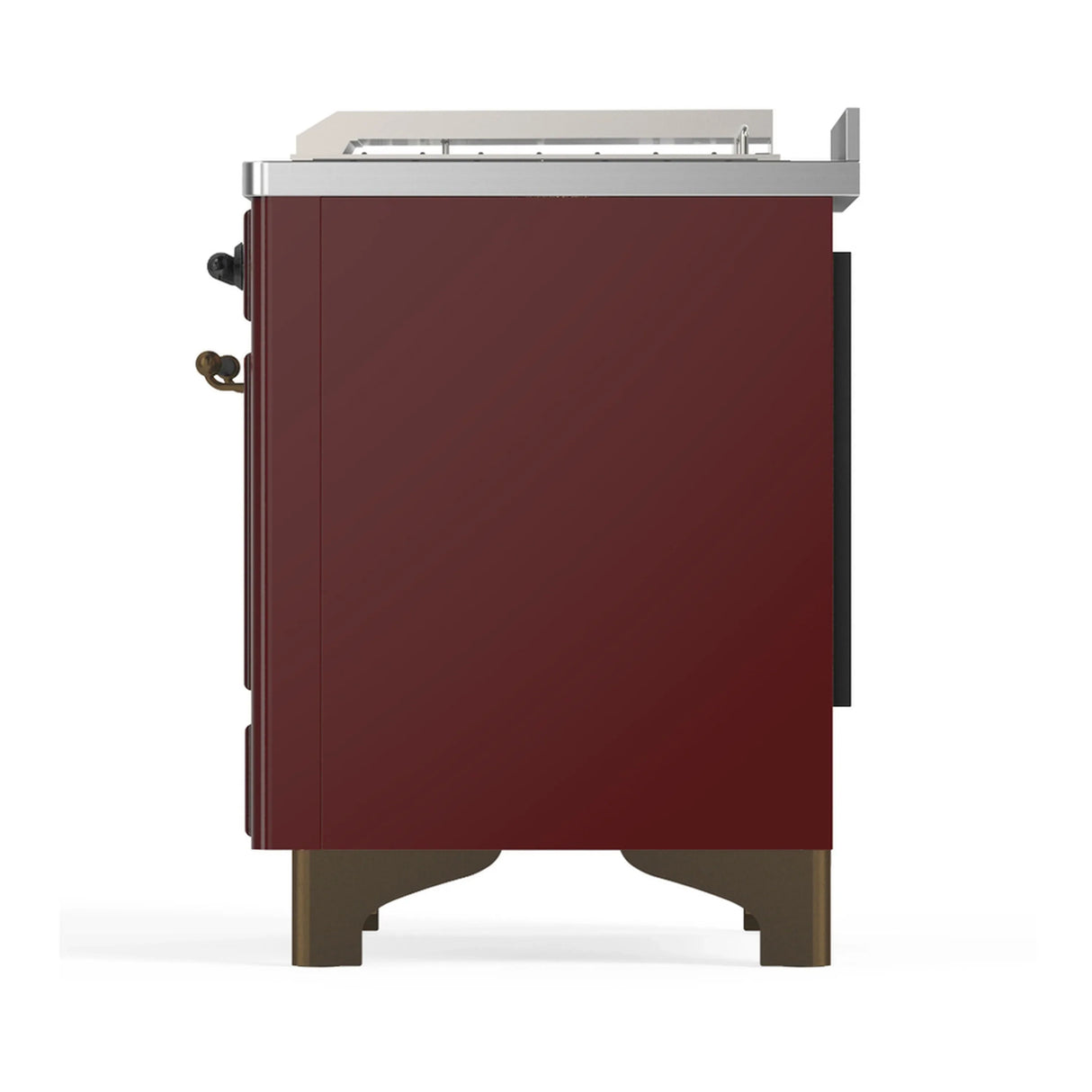 ILVE Majestic III 48-inch Dual Fuel Range with 5 Natural Gas Burner, Griddle, French Top and Triple Glass Door Electric Oven in Burgundy with Burnished Trim (UM48FSNR3BUB)
