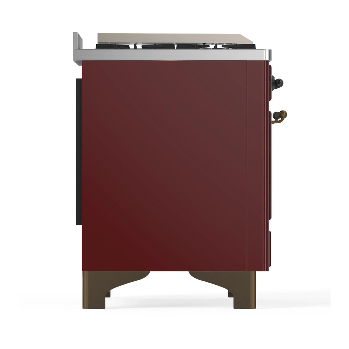 ILVE Majestic III 48-inch Dual Fuel Range with 5 Natural Gas Burner, Griddle, French Top and Triple Glass Door Electric Oven in Burgundy with Burnished Trim (UM48FSNR3BUB)