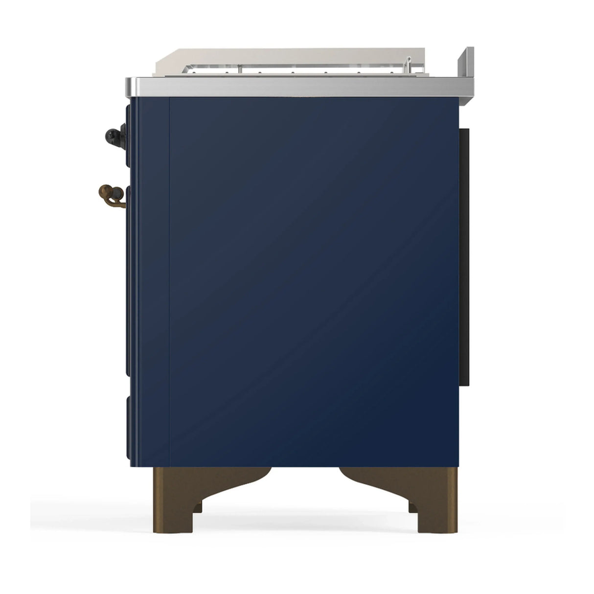 ILVE Majestic III 48-inch Dual Fuel Range with 5 Liquid Propane Burner, Griddle, French Top and Triple Glass Door Electric Oven in Midnight Blue with Burnished Trim (UM48FSNR3MBBLP)