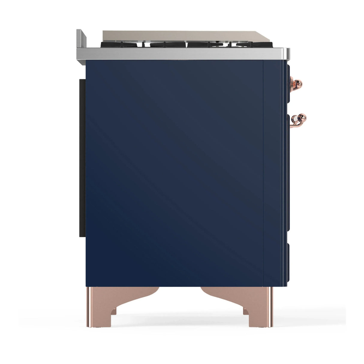 ILVE Majestic III 48-inch Dual Fuel Range with 5 Liquid Propane Burner, Griddle, French Top and Triple Glass Door Electric Oven in Midnight Blue with Copper Trim (UM48FSNR3MBPLP)