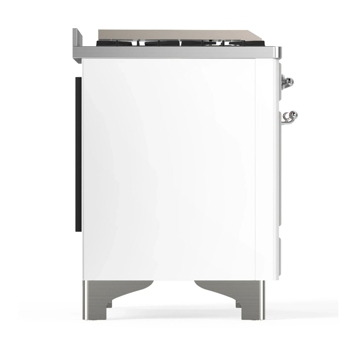 ILVE Majestic III 48-inch Dual Fuel Range with 5 Liquid Propane Burner, Griddle, French Top and Triple Glass Door Electric Oven in White with Chrome Trim (UM48FSNR3WHCLP)