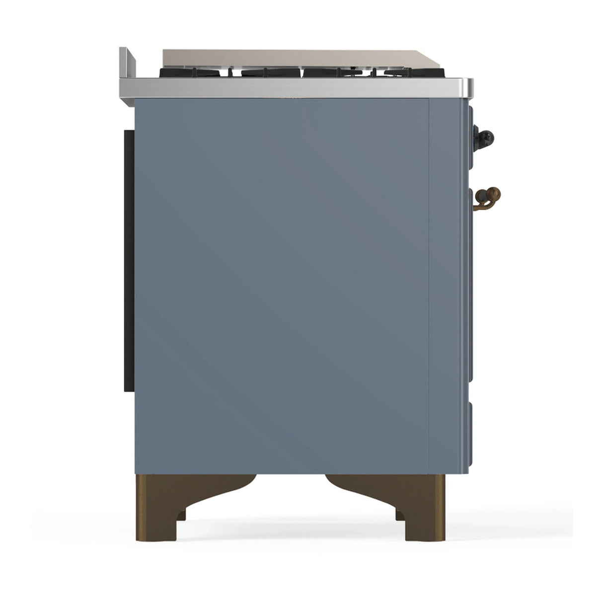 ILVE Majestic III 48-inch Dual Fuel Range with 5 Natural Gas Burner, Griddle, French Top and Solid Door Electric Oven in Blue Grey with Burnished Trim (UM48FSQNR3BGB)