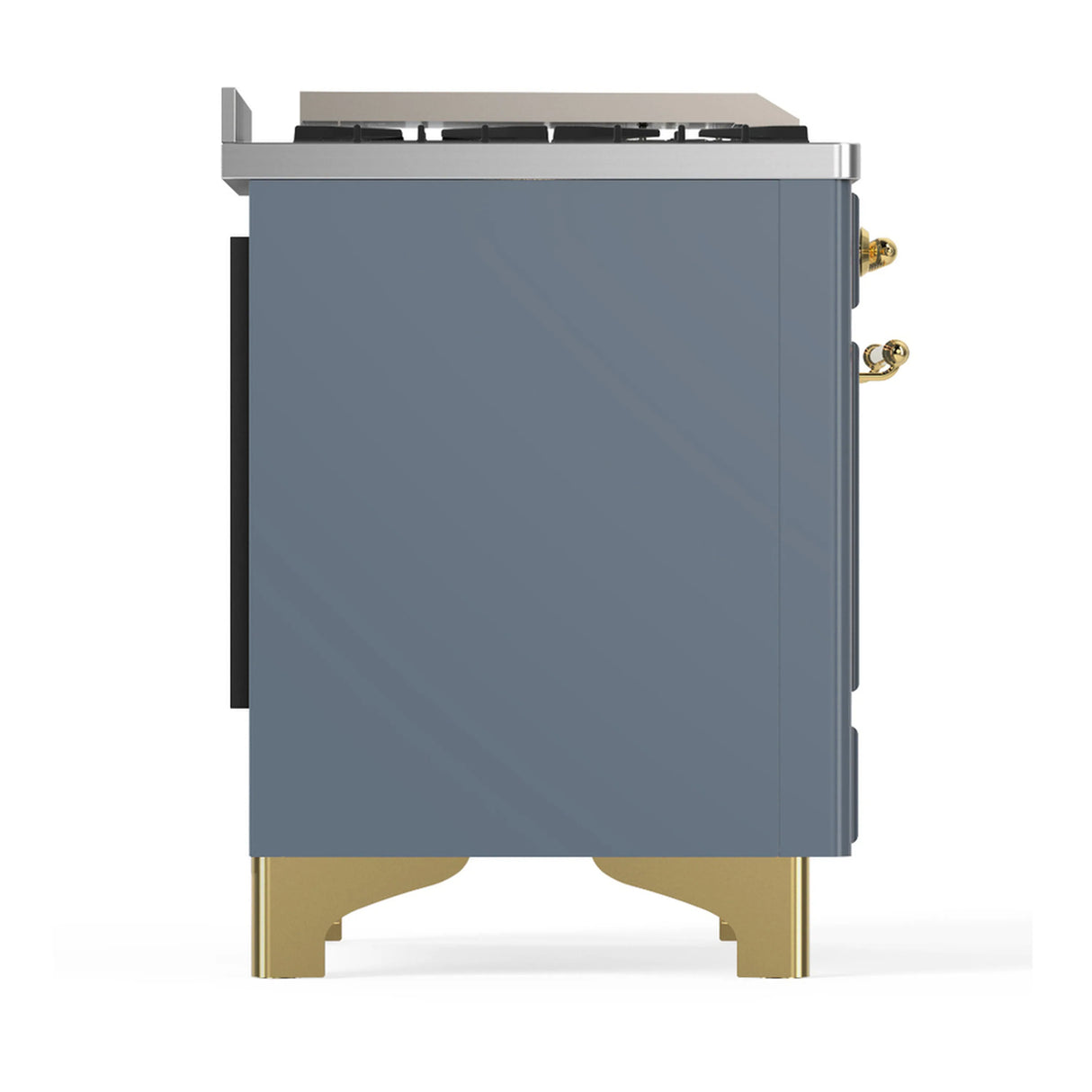 ILVE Majestic III 48-inch Dual Fuel Range with 5 Liquid Propane Burner, Griddle, French Top and Solid Door Electric Oven in Blue Grey with Brass Trim (UM48FSQNR3BGGLP)