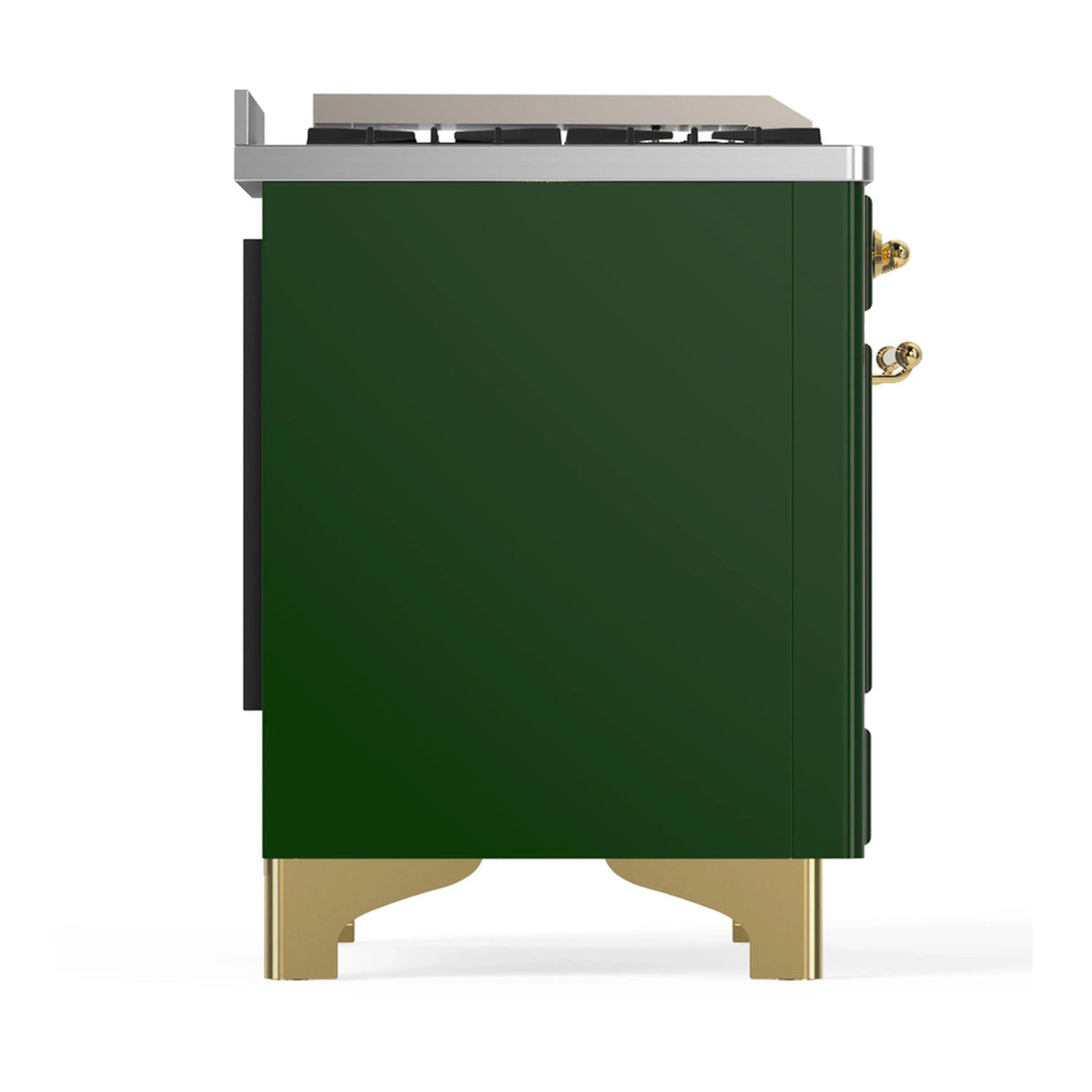 ILVE Majestic III 48-inch Dual Fuel Range with 5 Natural Gas Burner, Griddle, French Top and Solid Door Electric Oven in Emerald Green with Brass Trim (UM48FSQNR3EGG)