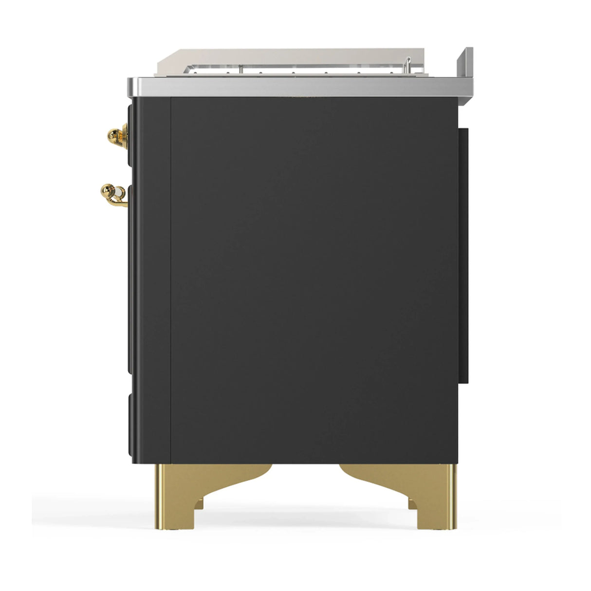 ILVE Majestic III 48-inch Dual Fuel Range with 5 Natural Gas Burner, Griddle, French Top and Solid Door Electric Oven in Graphite Matte with Brass Trim (UM48FSQNR3MGG)