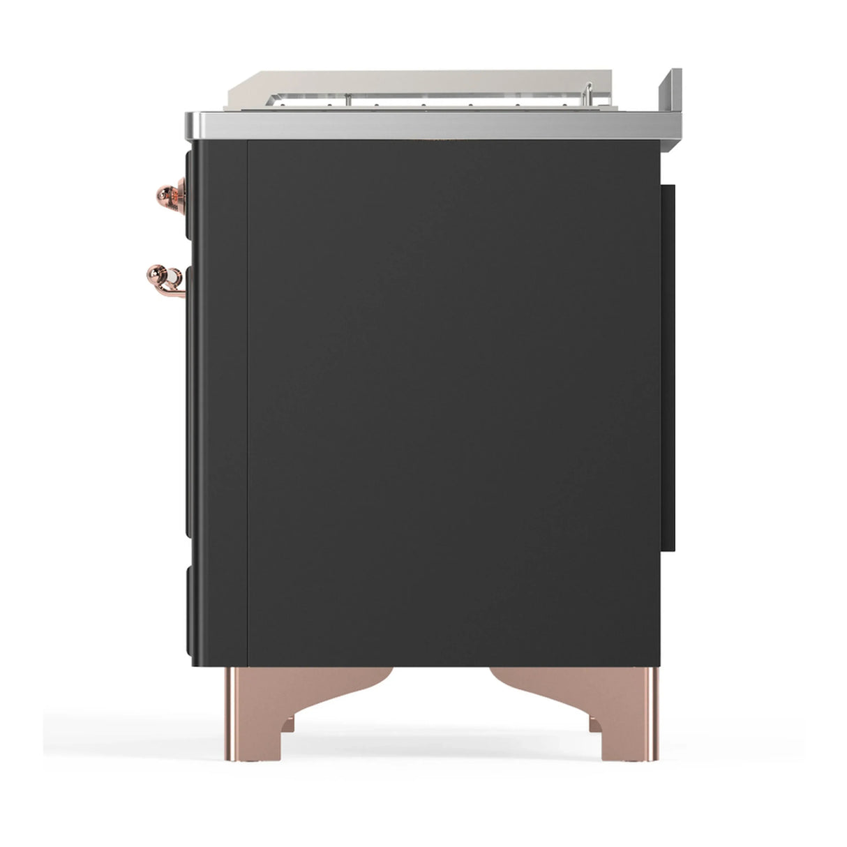 ILVE Majestic III 48-inch Dual Fuel Range with 5 Liquid Propane Burner, Griddle, French Top and Solid Door Electric Oven in Graphite Matte with Copper Trim (UM48FSQNR3MGPLP)