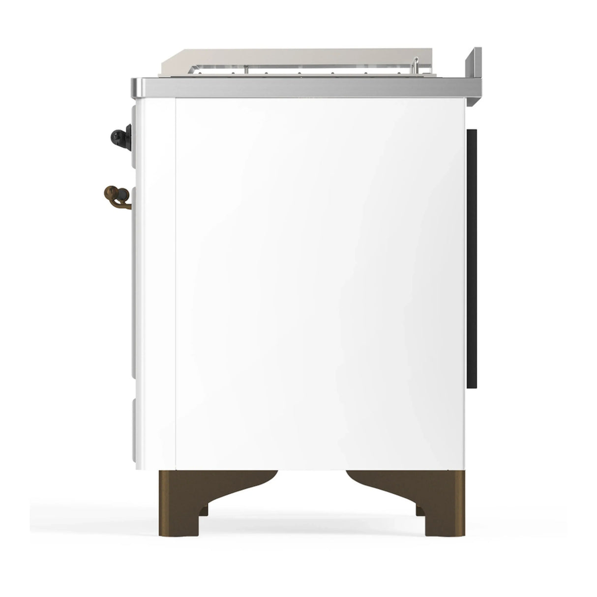 ILVE Majestic III 48-inch Dual Fuel Range with 5 Natural Gas Burner, Griddle, French Top and Solid Door Electric Oven in White with Burnished Trim (UM48FSQNR3WHB)