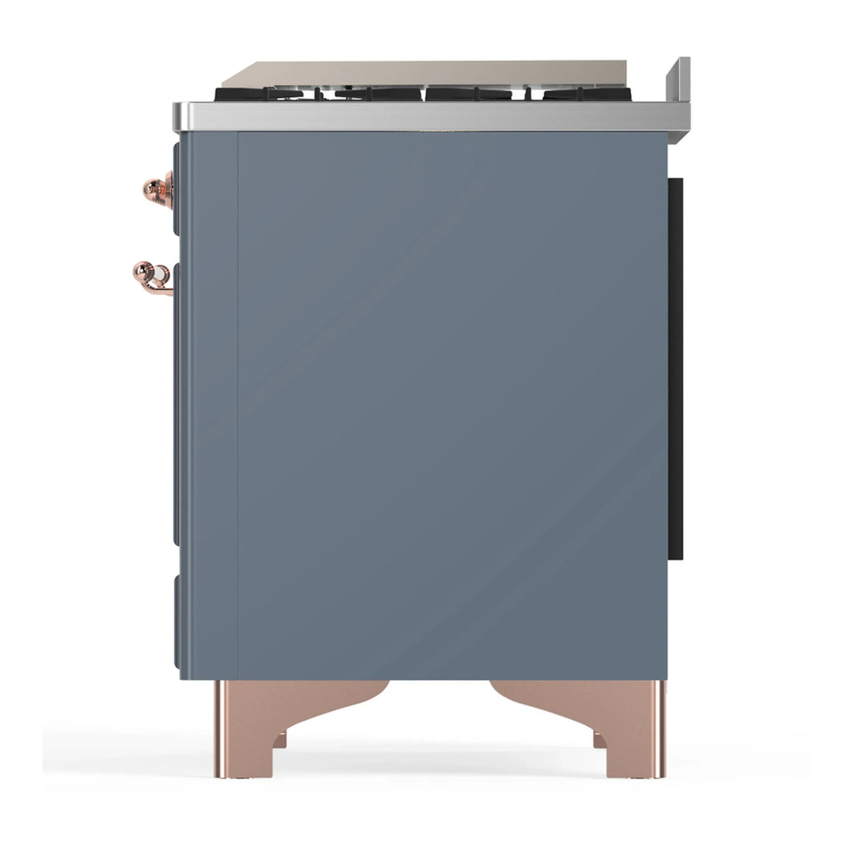 ILVE Majestic III 60-inch Dual Fuel Range with 5 Liquid Propane Burner, Griddle and Triple Glass Door Electric Oven in Blue Grey with Copper Trim (UM60FNR3BGPLP)