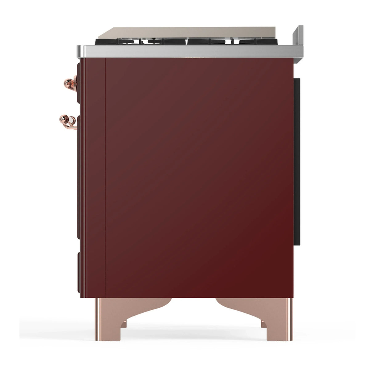 ILVE Majestic III 60-inch Dual Fuel Range with 7 Natural Gas Burner, Griddle and Triple Glass Door Electric Oven in Burgundy with Copper Trim (UM60FNR3BUP)