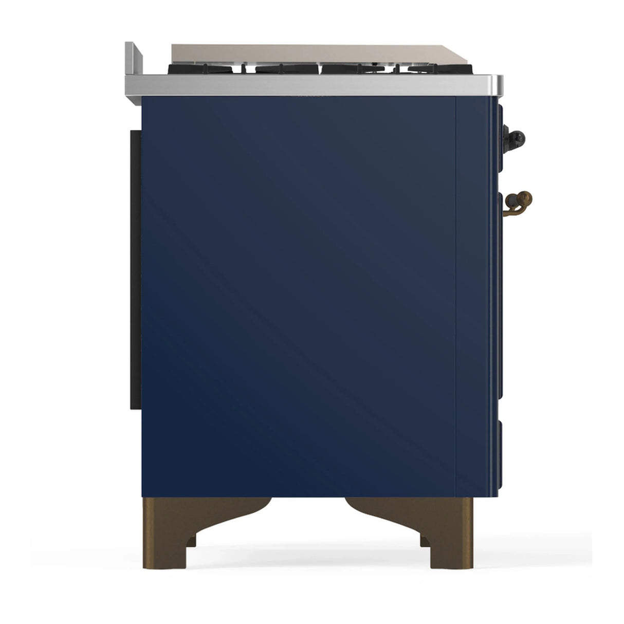 ILVE Majestic III 60-inch Dual Fuel Range with 7 Natural Gas Burner, Griddle and Triple Glass Door Electric Oven in Midnight Blue with Burnished Trim (UM60FNR3MBB)