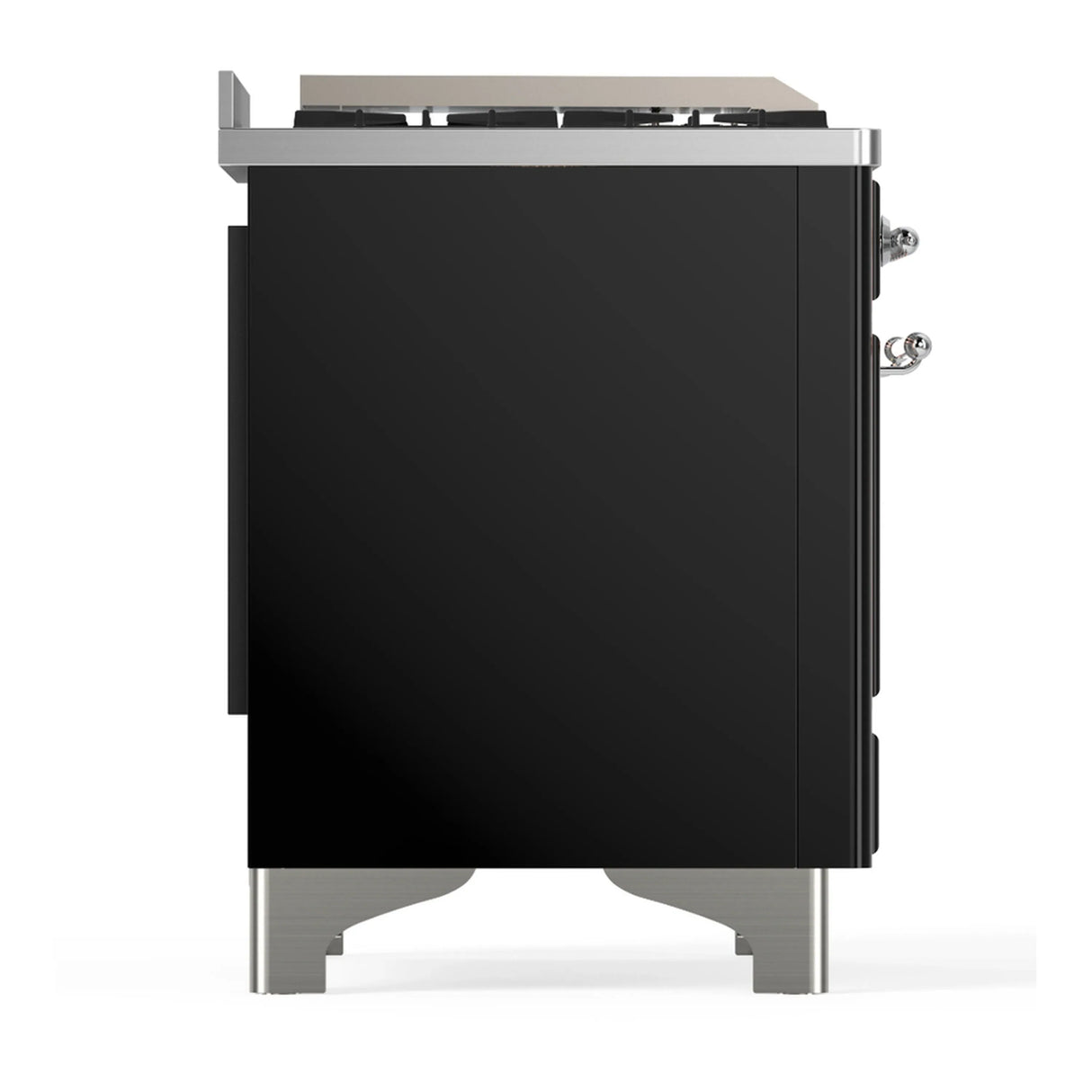 ILVE Majestic III 60-inch Dual Fuel Range with 7 Natural Gas Burner, Griddle and Solid Door Electric Oven in Glossy Black with Chrome Trim (UM60FQNR3BKC)