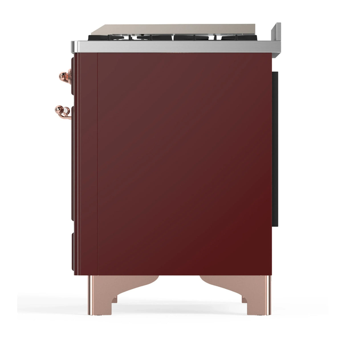 ILVE Majestic III 60-inch Dual Fuel Range with 5 Liquid Propane Burner, Griddle and Solid Door Electric Oven in Burgundy with Copper Trim (UM60FQNR3BUPLP)