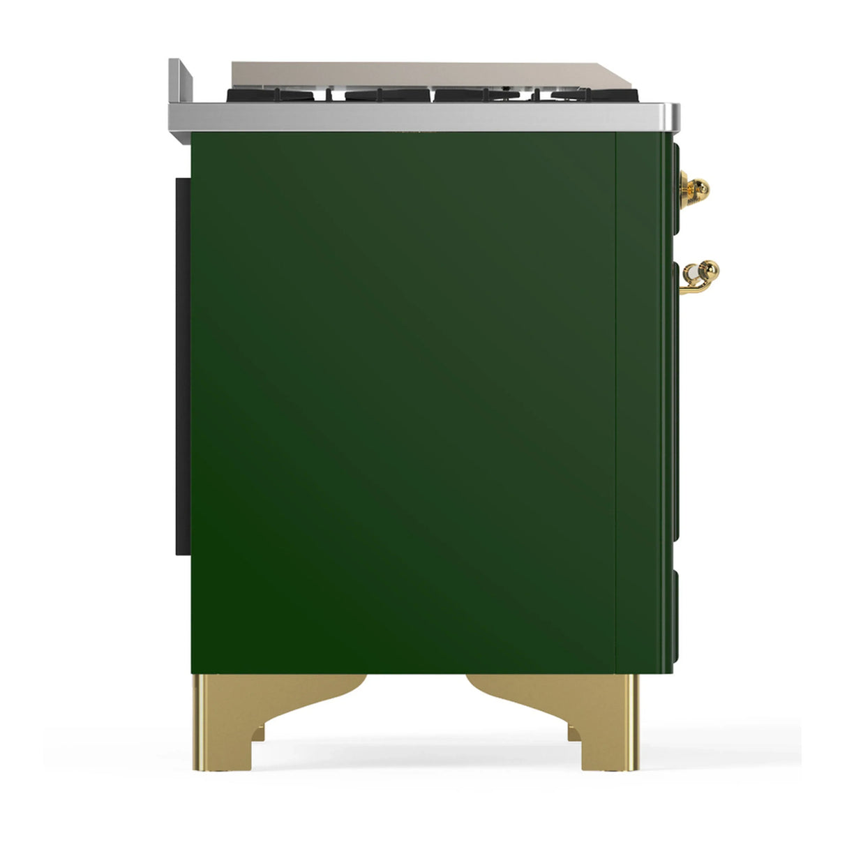 ILVE Majestic III 60-inch Dual Fuel Range with 7 Natural Gas Burner, Griddle and Solid Door Electric Oven in Emerald Green with Brass Trim (UM60FQNR3EGG)