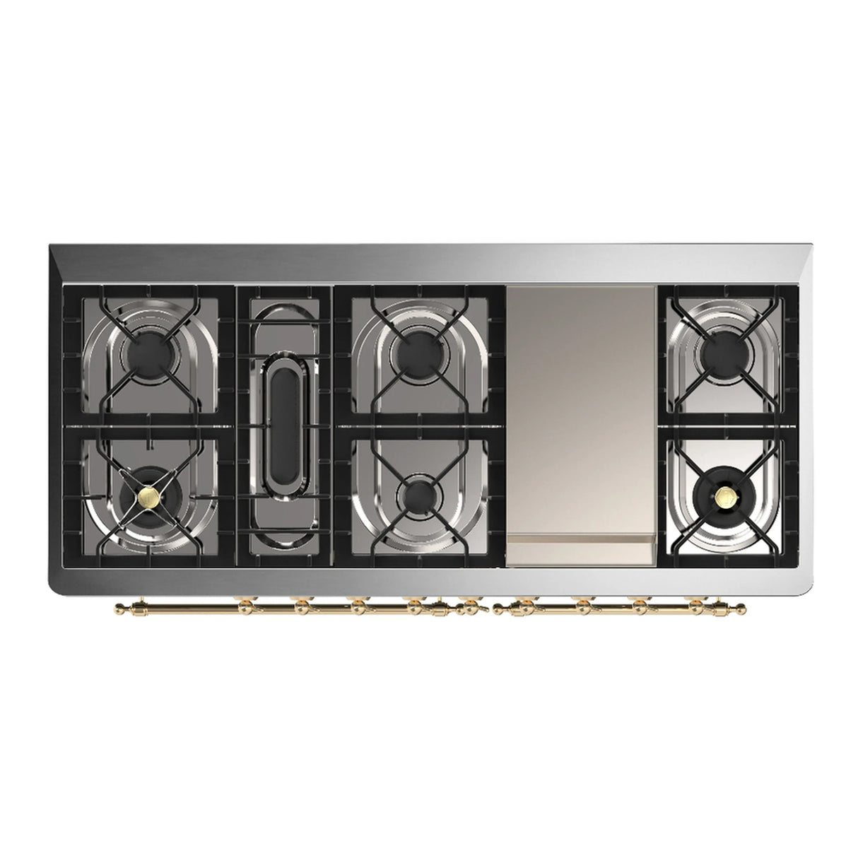 ILVE Majestic III 60-inch Dual Fuel Range with 7 Natural Gas Burner, Griddle and Solid Door Electric Oven in Emerald Green with Brass Trim (UM60FQNR3EGG)