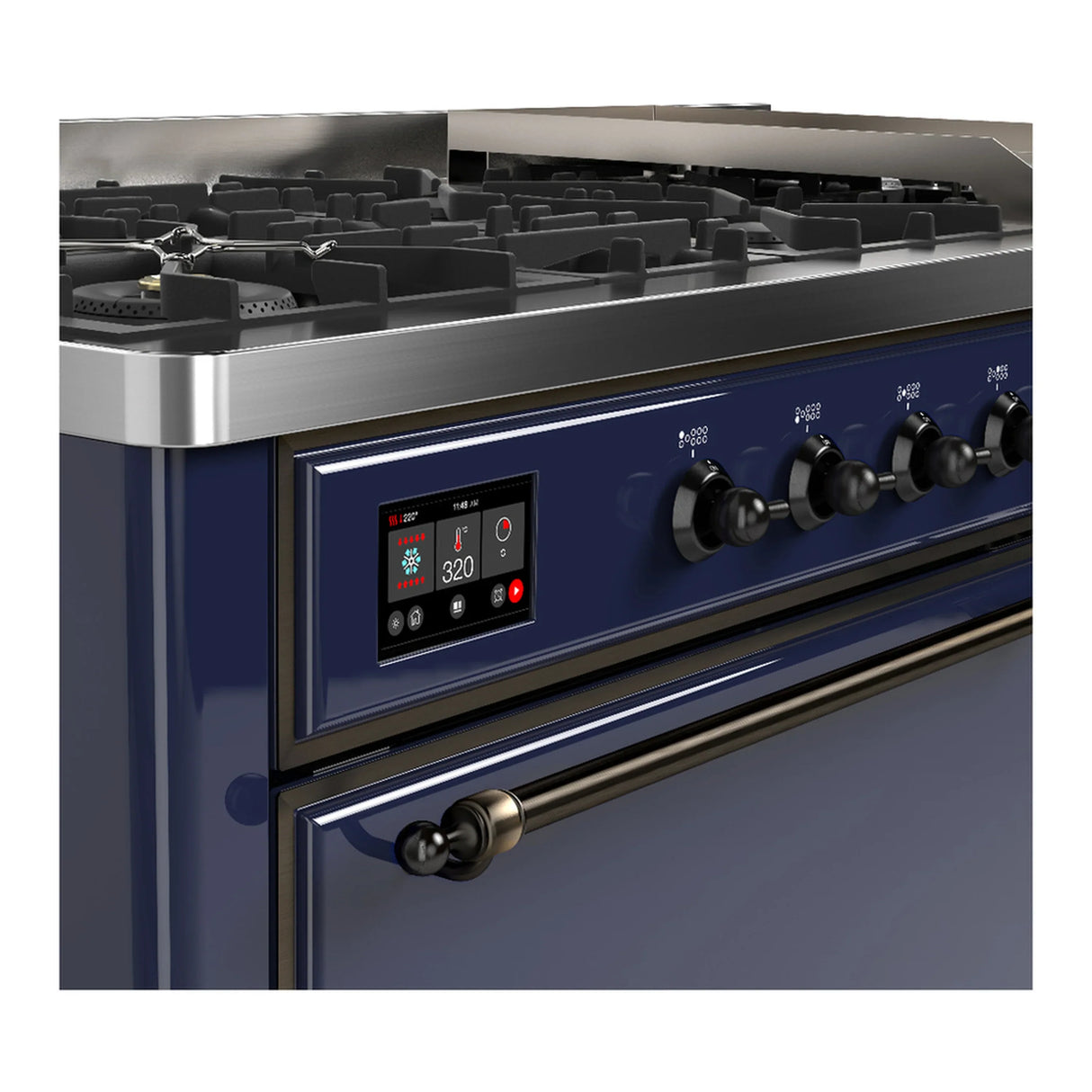 ILVE Majestic III 60-inch Dual Fuel Range with 5 Liquid Propane Burner, Griddle and Solid Door Electric Oven in Midnight Blue with Burnished Trim (UM60FQNR3MBBLP)