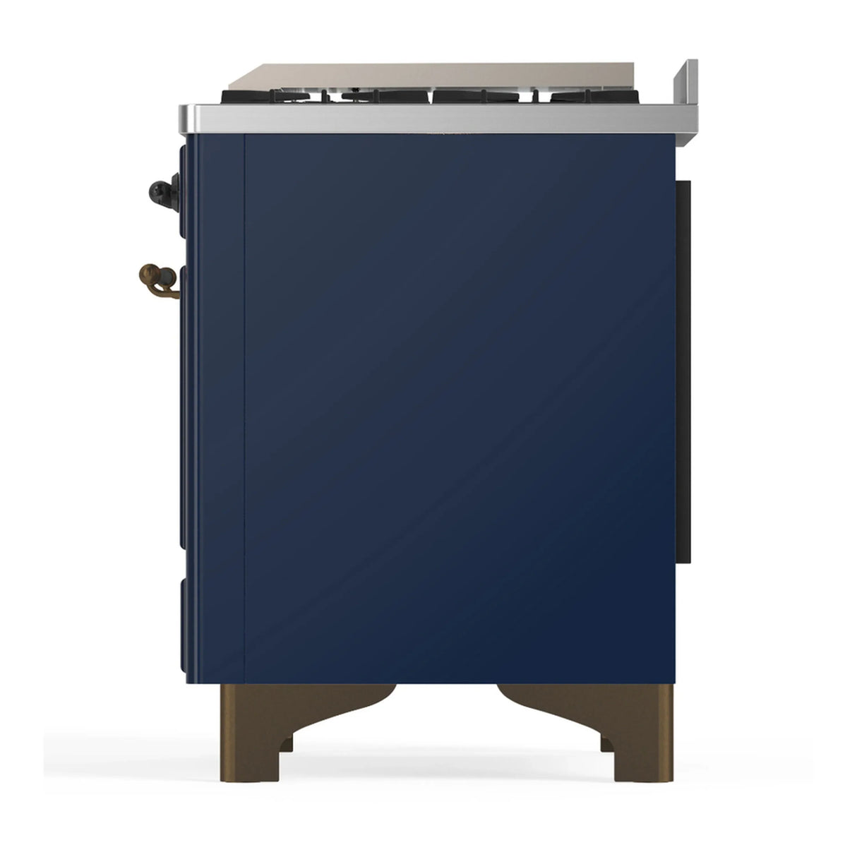 ILVE Majestic III 60-inch Dual Fuel Range with 7 Natural Gas Burner, Griddle and Solid Door Electric Oven in Midnight Blue with Burnished Trim (UM60FQNR3MBB)