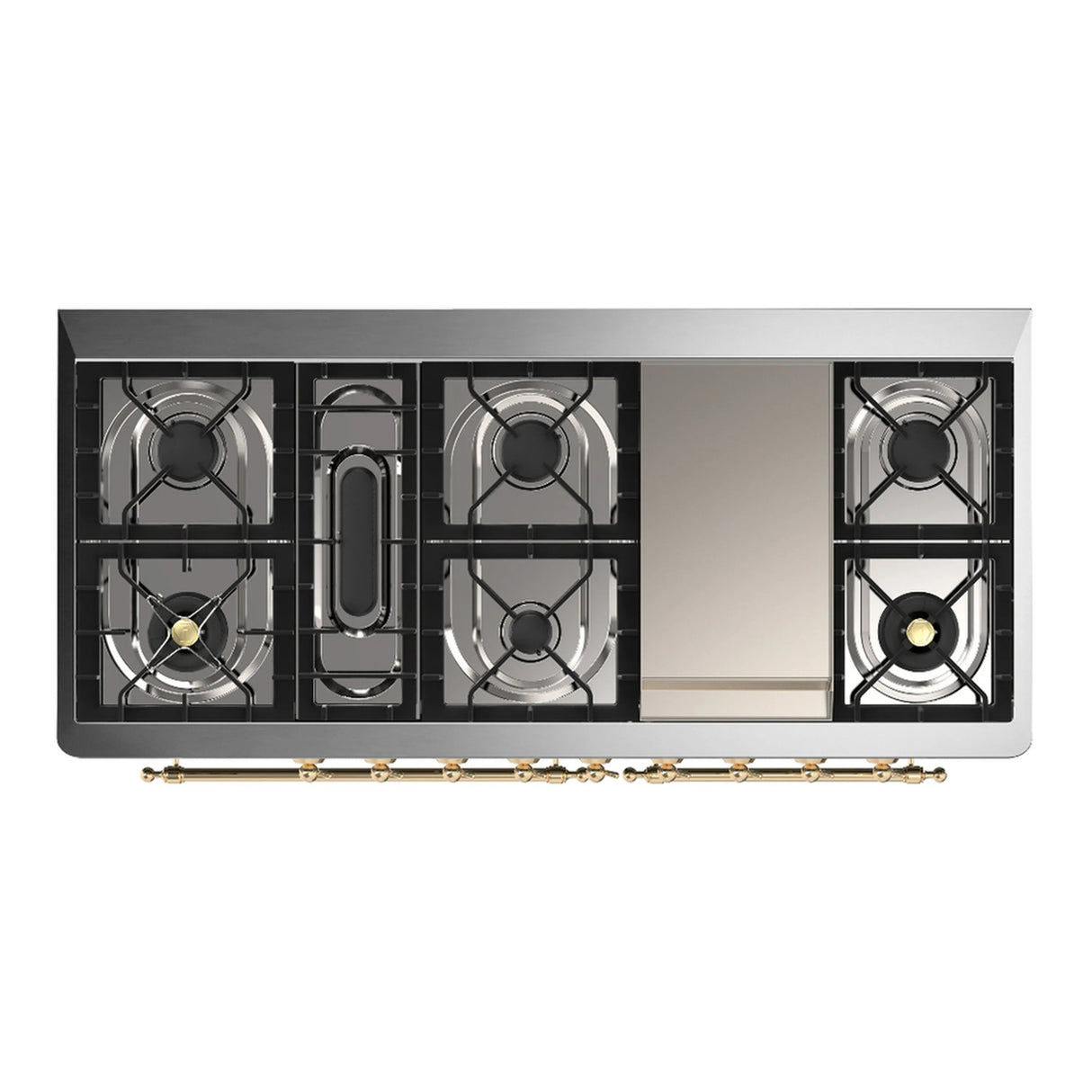 ILVE Majestic III 60-inch Dual Fuel Range with 7 Natural Gas Burner, Griddle and Solid Door Electric Oven in Graphite Matte with Brass Trim (UM60FQNR3MGG)