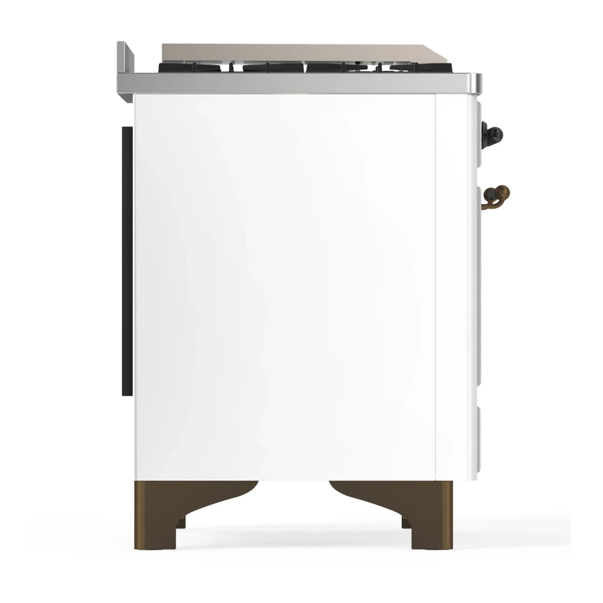 ILVE Majestic III 60-inch Dual Fuel Range with 7 Natural Gas Burner, Griddle and Solid Door Electric Oven in White with Burnished Trim (UM60FQNR3WHB)