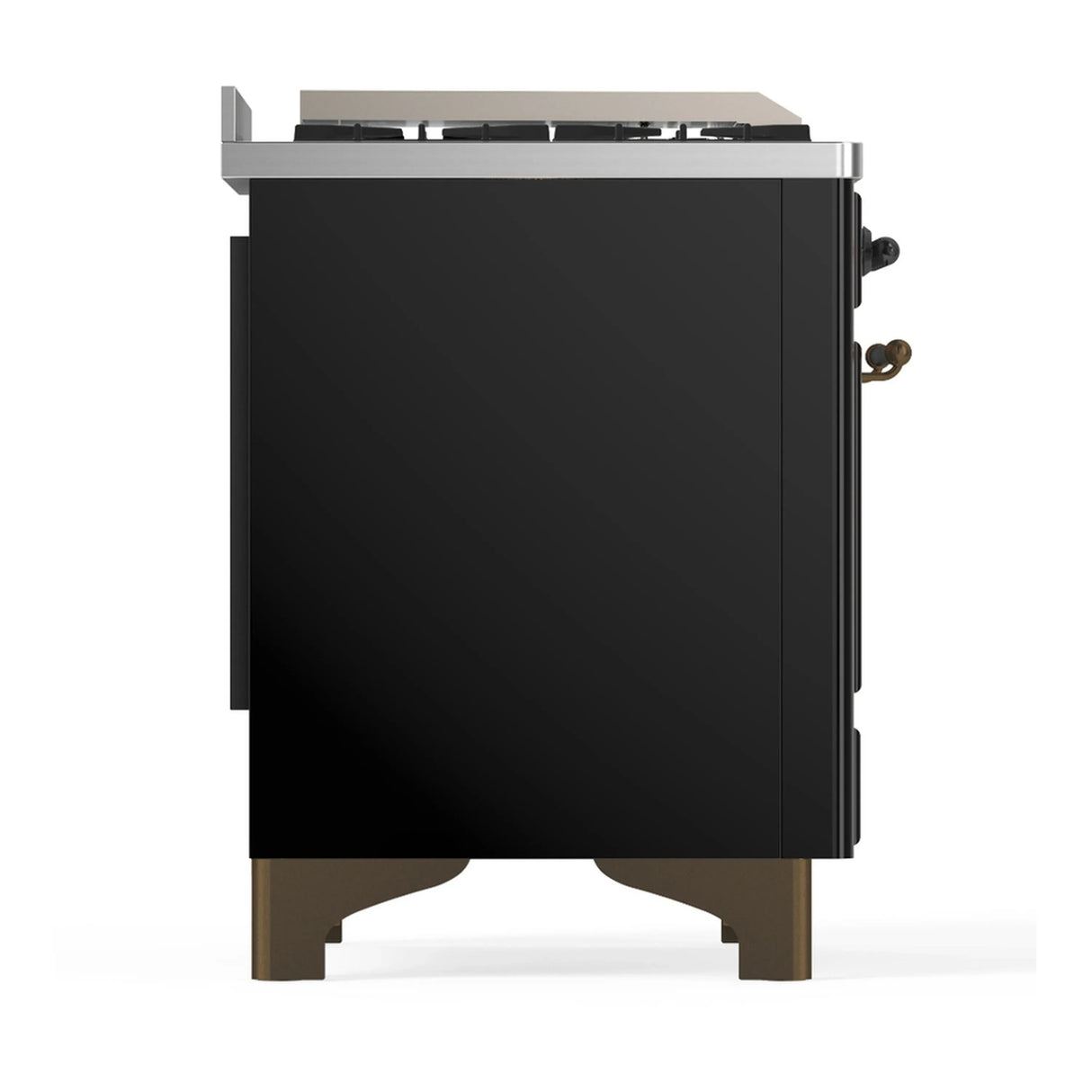 ILVE Majestic III 60-inch Dual Fuel Range with 7 Natural Gas Burner, Griddle, French Top and Triple Glass Door Electric Oven in Glossy Black with Burnished Trim (UM60FSNR3BKB)
