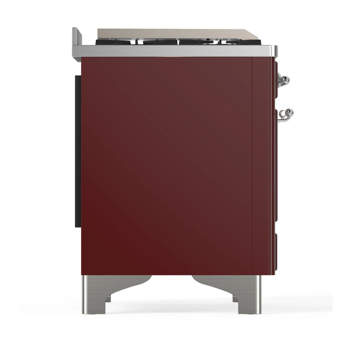 ILVE Majestic III 60-inch Dual Fuel Range with 7 Natural Gas Burner, Griddle, French Top and Triple Glass Door Electric Oven in Burgundy with Chrome Trim (UM60FSNR3BUC)