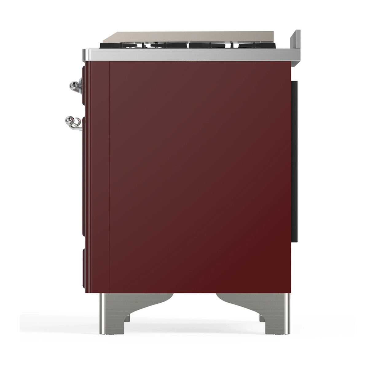 ILVE Majestic III 60-inch Dual Fuel Range with 7 Natural Gas Burner, Griddle, French Top and Triple Glass Door Electric Oven in Burgundy with Chrome Trim (UM60FSNR3BUC)