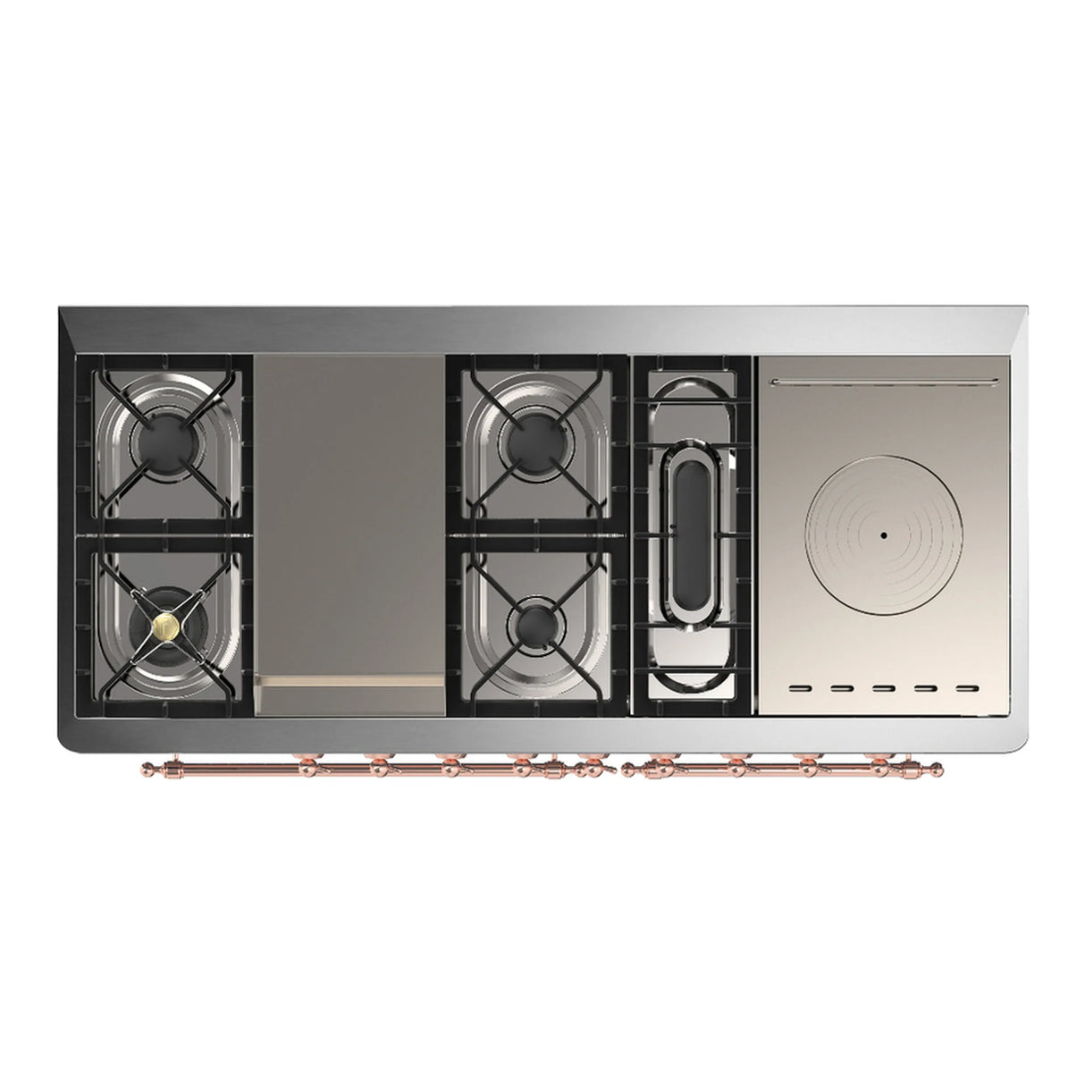 ILVE Majestic III 60-inch Dual Fuel Range with 5 Liquid Propane Burner, Griddle, French Top and Solid Door Electric Oven in Glossy Black with Copper Trim (UM60FSQNR3BKPLP)