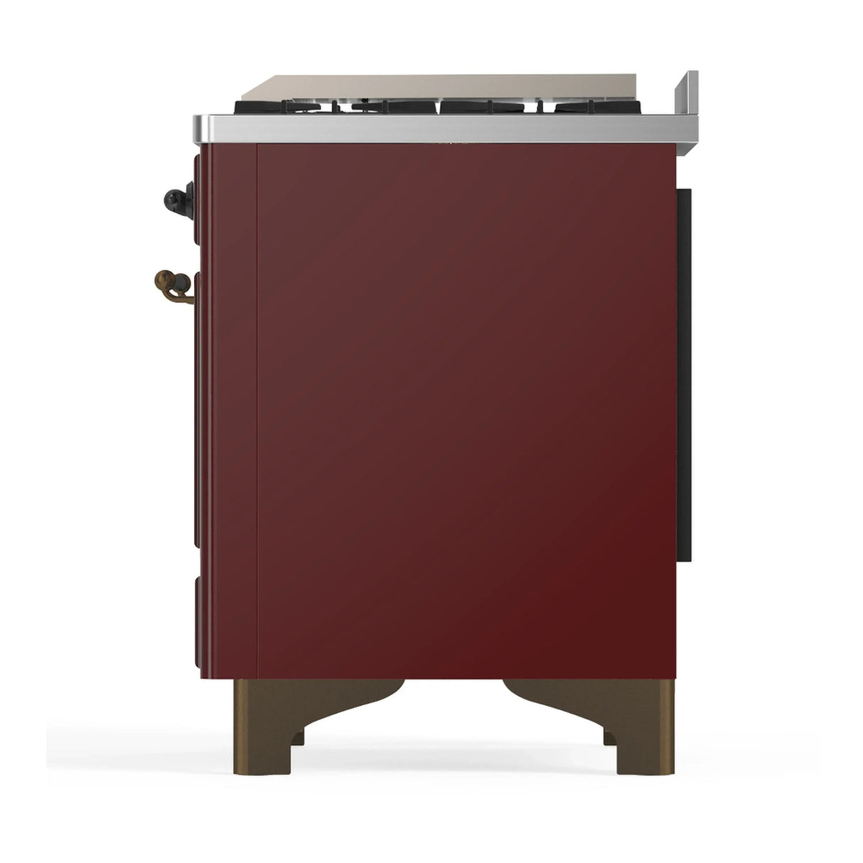ILVE Majestic III 60-inch Dual Fuel Range with 5 Liquid Propane Burner, Griddle, French Top and Solid Door Electric Oven in Burgundy with Burnished Trim (UM60FSQNR3BUBLP)