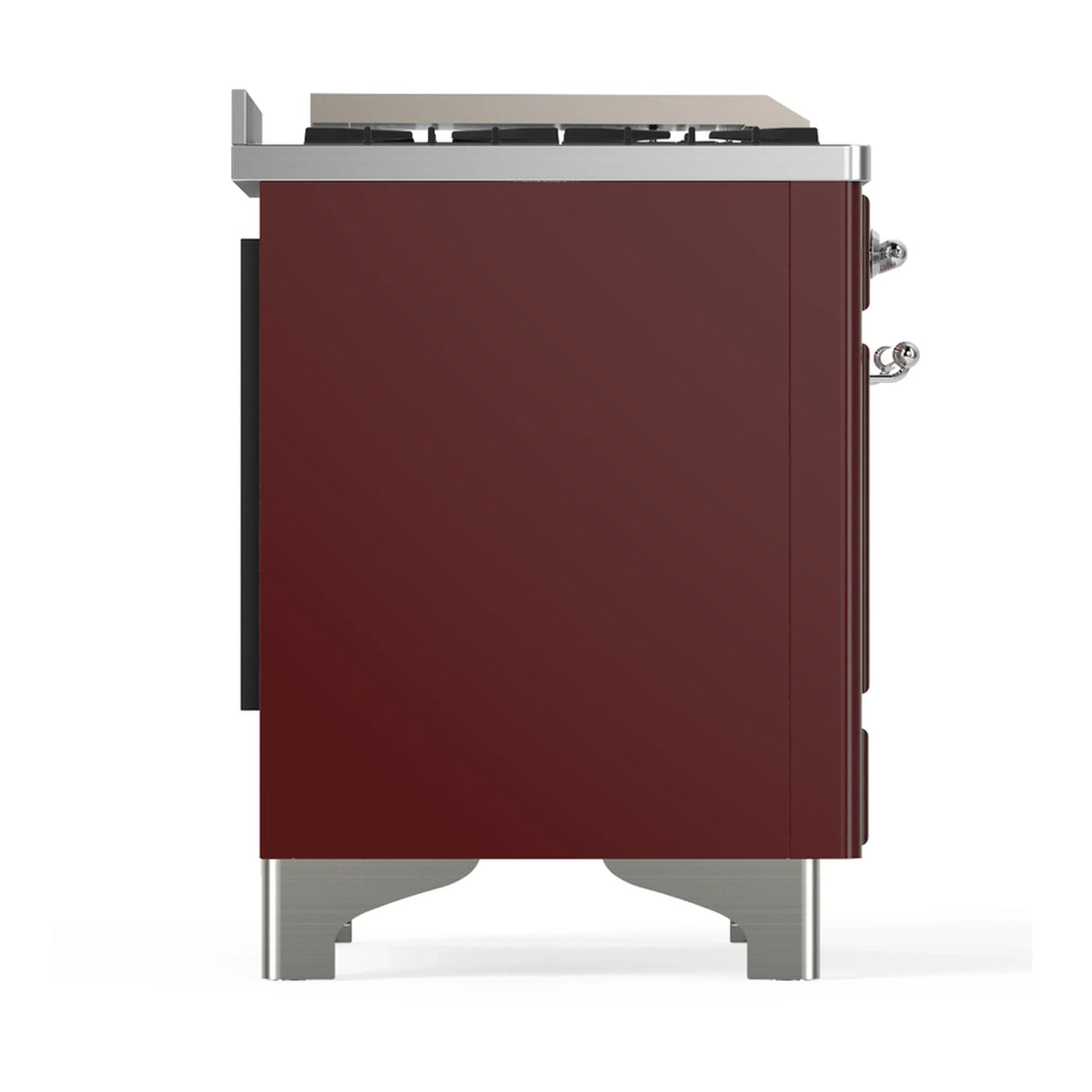 ILVE Majestic III 60-inch Dual Fuel Range with 7 Natural Gas Burner, Griddle, French Top and Solid Door Electric Oven in Burgundy with Chrome Trim (UM60FSQNR3BUC)