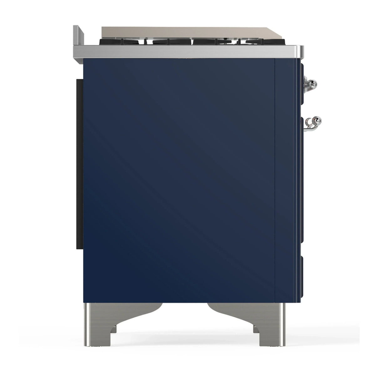 ILVE Majestic III 60-inch Dual Fuel Range with 7 Natural Gas Burner, Griddle, French Top and Solid Door Electric Oven in Midnight Blue with Chrome Trim (UM60FSQNR3MBC)