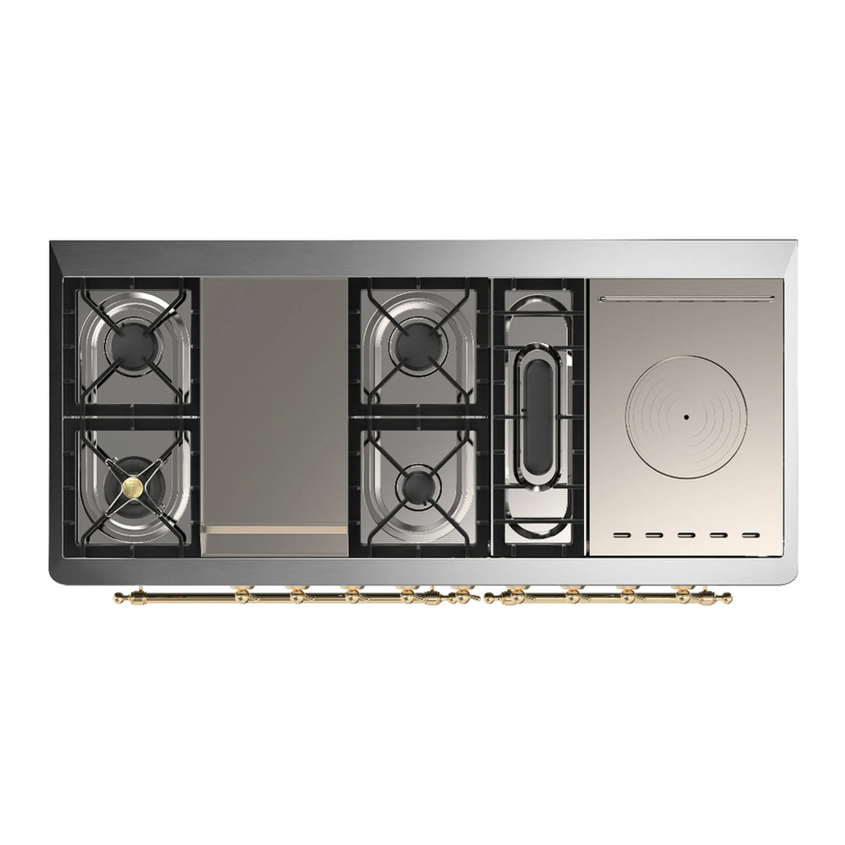 ILVE Majestic III 60-inch Dual Fuel Range with 5 Liquid Propane Burner, Griddle, French Top and Solid Door Electric Oven in Blue Grey with Brass Trim (UM60FSQNR3MBGLP)