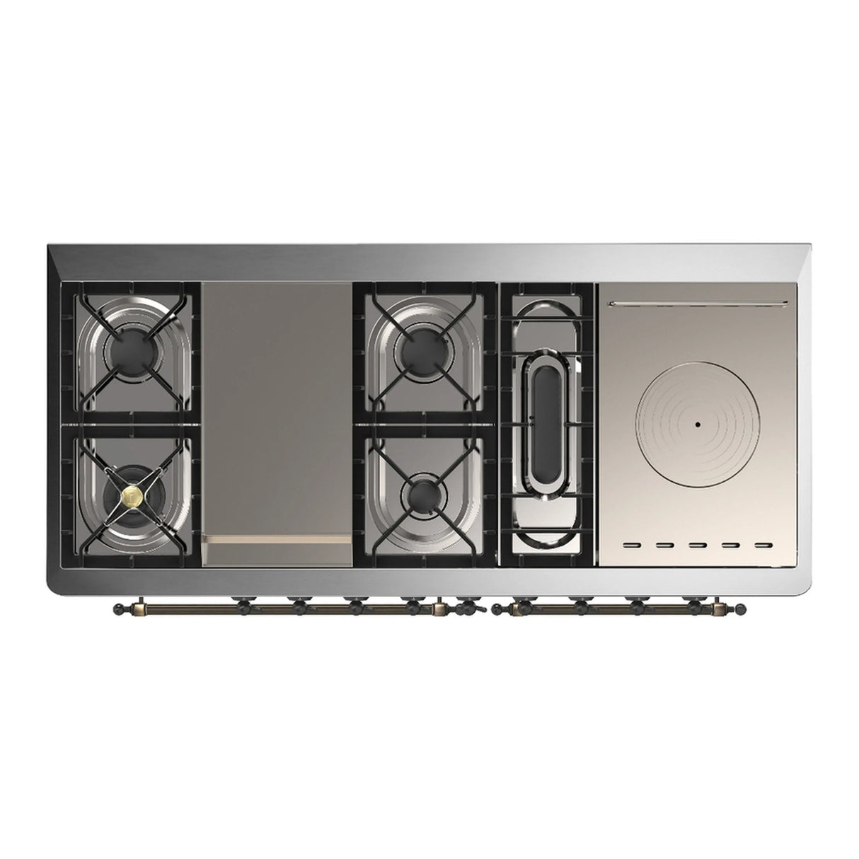 ILVE Majestic III 60-inch Dual Fuel Range with 5 Liquid Propane Burner, Griddle, French Top and Solid Door Electric Oven in Graphite Matte with Burnished Trim (UM60FSQNR3MGBLP)