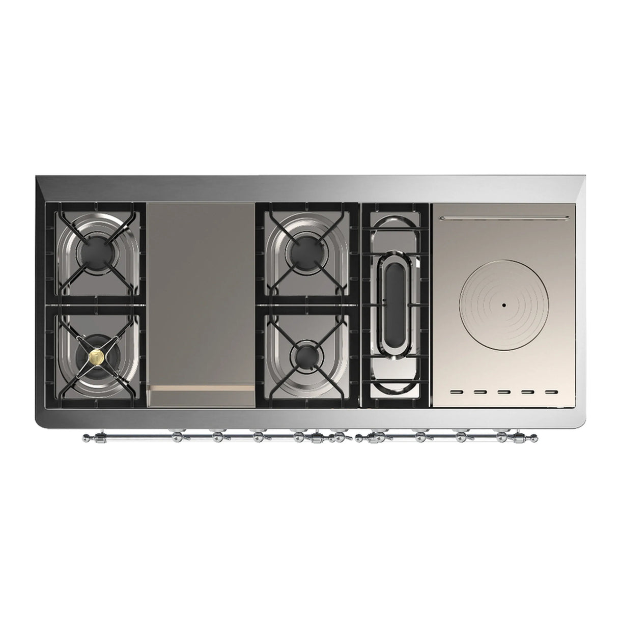 ILVE Majestic III 60-inch Dual Fuel Range with 7 Natural Gas Burner, Griddle, French Top and Solid Door Electric Oven in Graphite Matte with Chrome Trim (UM60FSQNR3MGC)