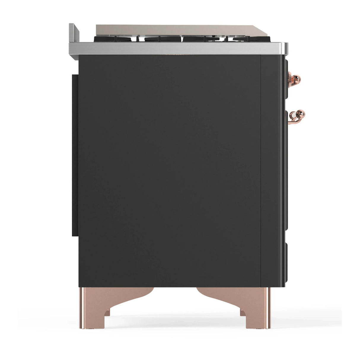 ILVE Majestic III 60-inch Dual Fuel Range with 5 Liquid Propane Burner, Griddle, French Top and Solid Door Electric Oven in Graphite Matte with Copper Trim (UM60FSQNR3MGPLP)