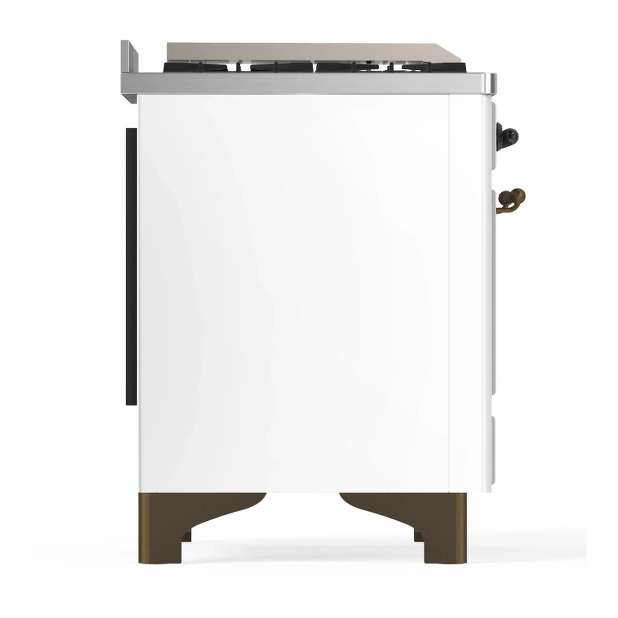 ILVE Majestic III 60-inch Dual Fuel Range with 7 Natural Gas Burner, Griddle, French Top and Solid Door Electric Oven in White with Burnished Trim (UM60FSQNR3WHB)