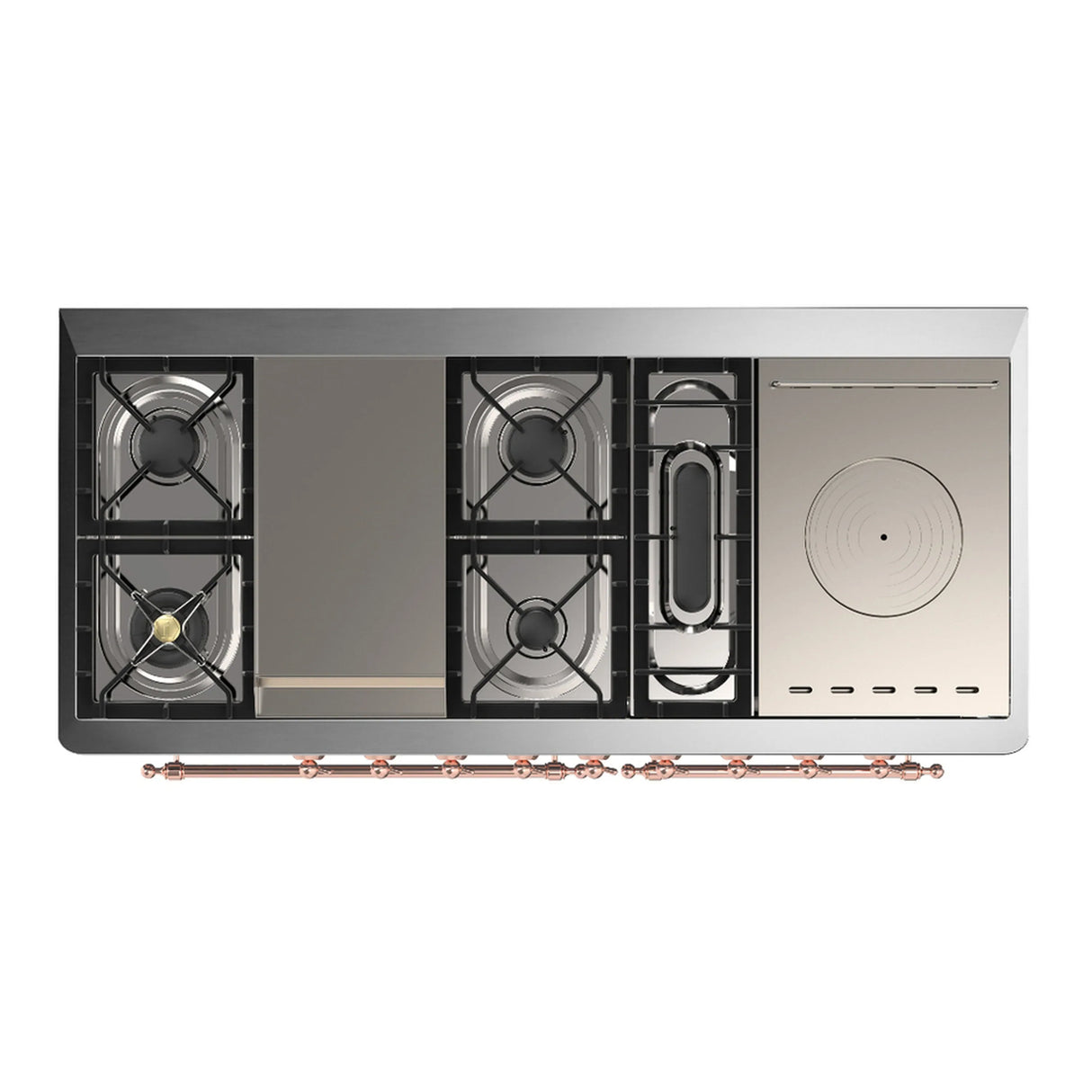 ILVE Majestic III 60-inch Dual Fuel Range with 5 Liquid Propane Burner, Griddle, French Top and Solid Door Electric Oven in White with Copper Trim (UM60FSQNR3WHPLP)