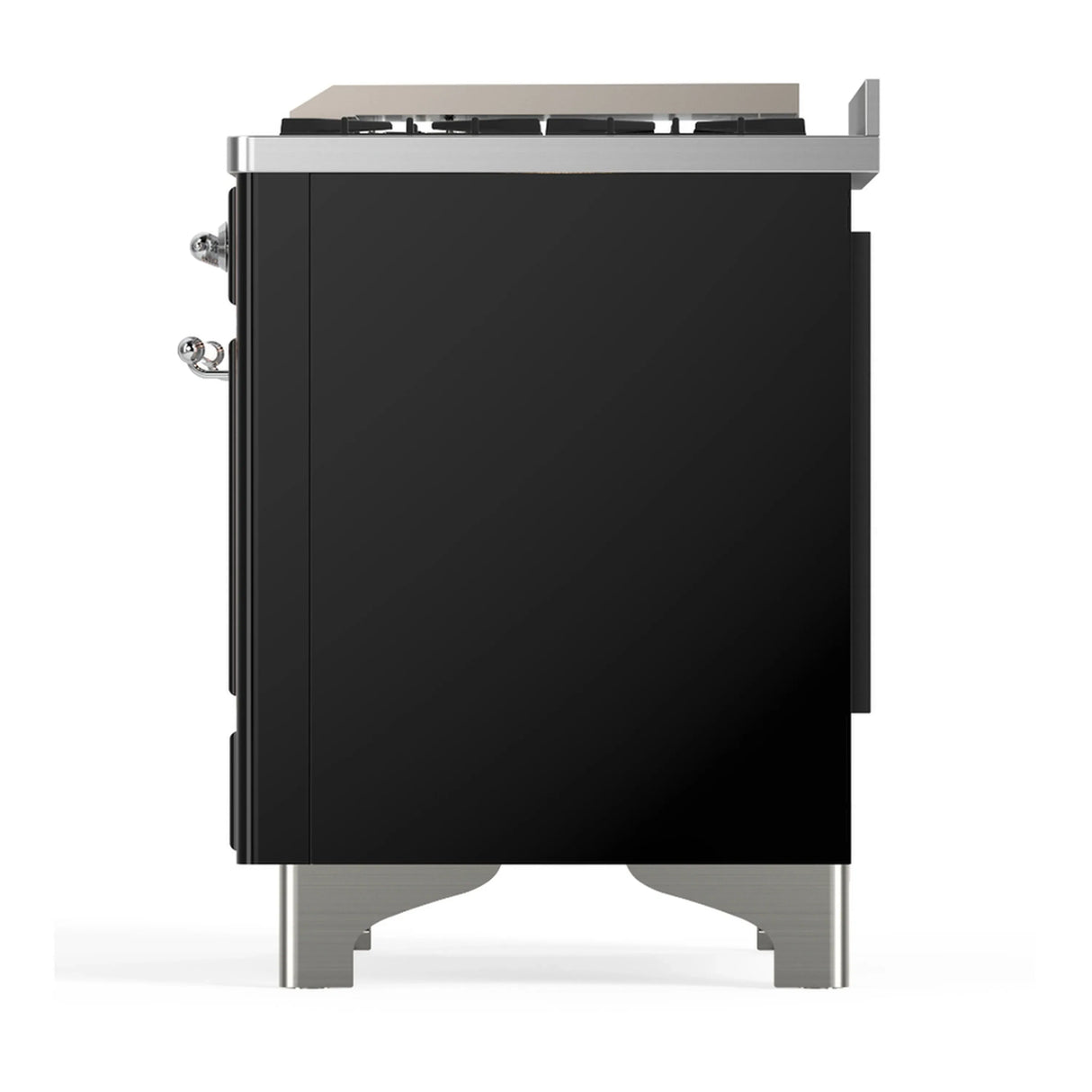 ILVE Majestic III 40-inch Dual Fuel Range with 6 Natural Gas Burner, Griddle and Triple Glass Door Electric Oven in Glossy Black with Chrome Trim (UMD40FNR3BKC)