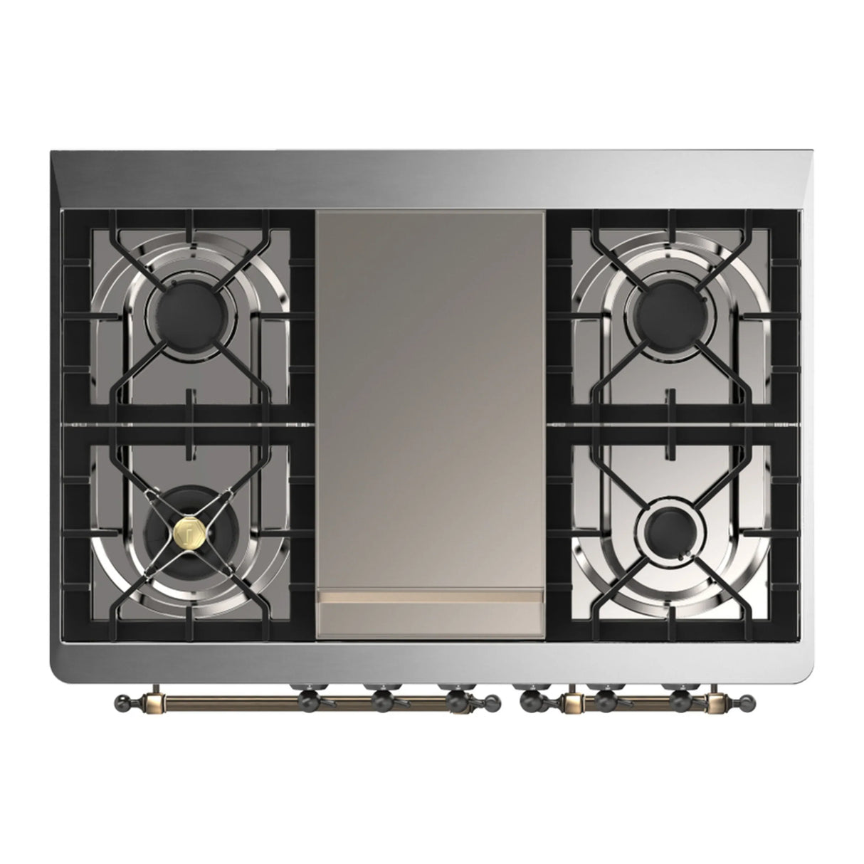 ILVE Majestic III 40-inch Dual Fuel Range with 6 Natural Gas Burner, Griddle and Triple Glass Door Electric Oven in Midnight Blue with Burnished Trim (UMD40FNR3MBB)