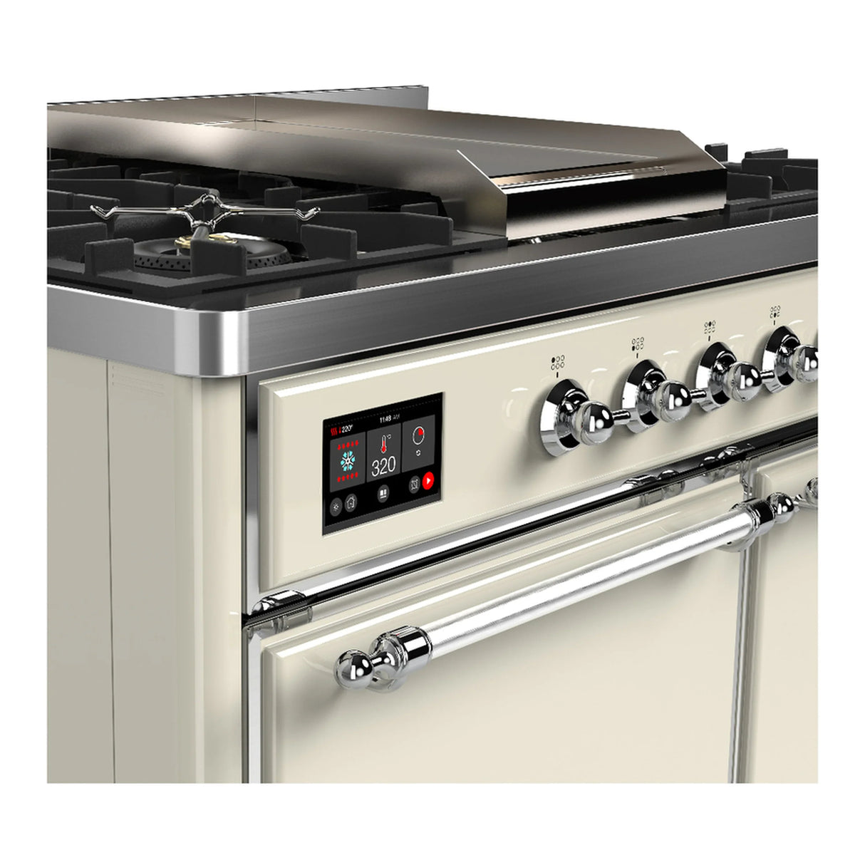 ILVE Majestic III 40-inch Dual Fuel Range with 5 Liquid Propane Burner, Griddle and Solid Door Electric Oven in Antique White with Chrome Trim (UMD40FQNR3AWCLP)