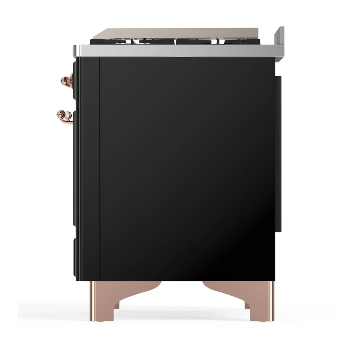 ILVE Majestic III 40-inch Dual Fuel Range with 6 Natural Gas Burner, Griddle and Solid Door Electric Oven in Glossy Black with Copper Trim (UMD40FQNR3BKP)