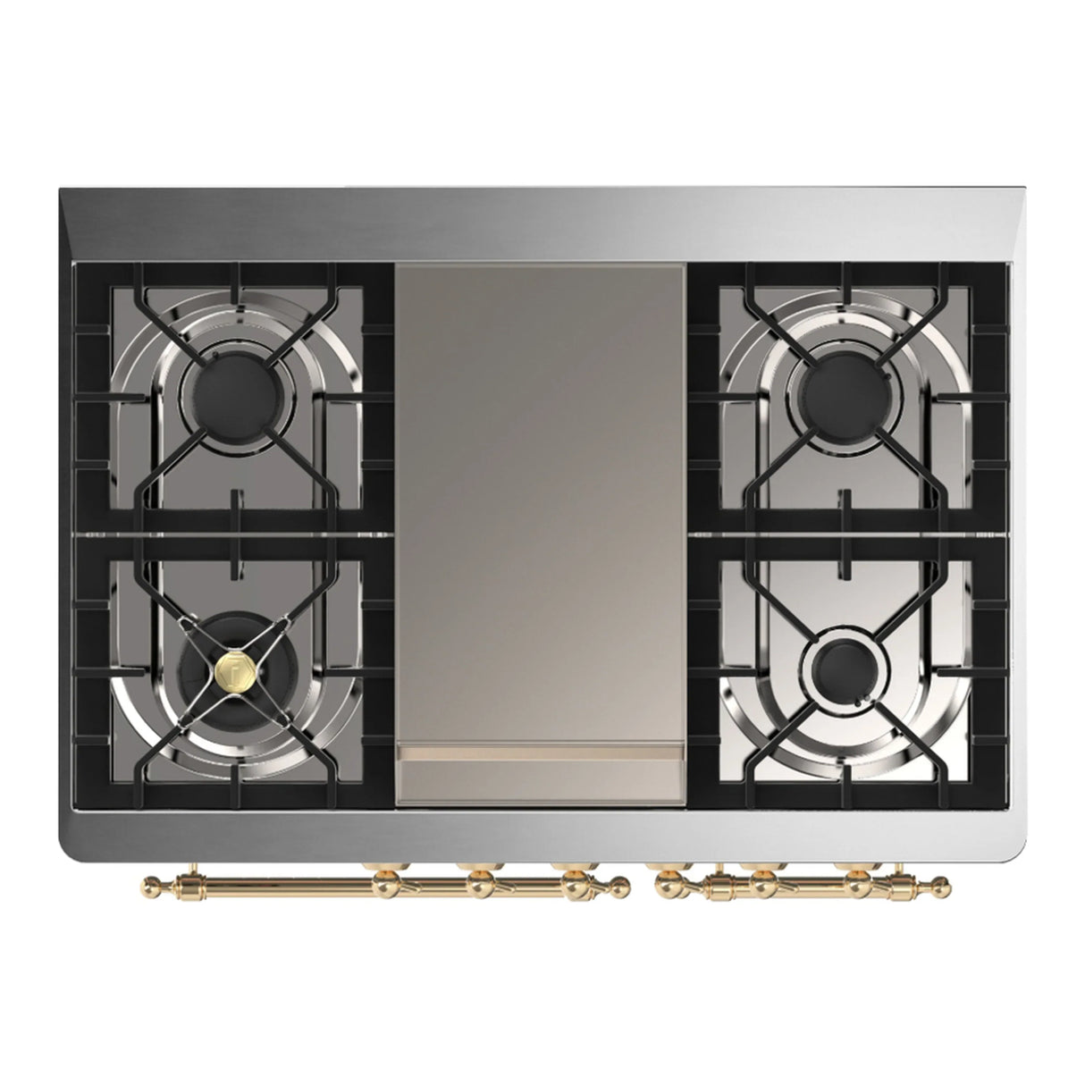 ILVE Majestic III 40-inch Dual Fuel Range with 5 Liquid Propane Burner, Griddle and Solid Door Electric Oven in Emerald Green with Brass Trim (UMD40FQNR3EGGLP)