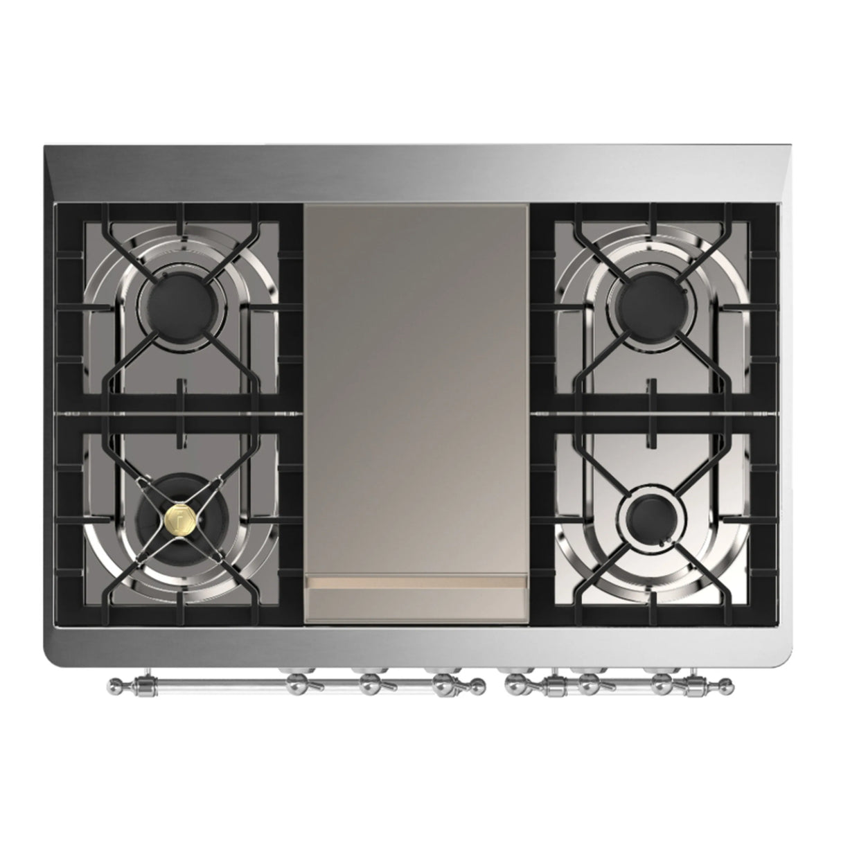 ILVE Majestic III 40-inch Dual Fuel Range with 6 Natural Gas Burner, Griddle and Solid Door Electric Oven in Midnight Blue with Chrome Trim (UMD40FQNR3MBC)