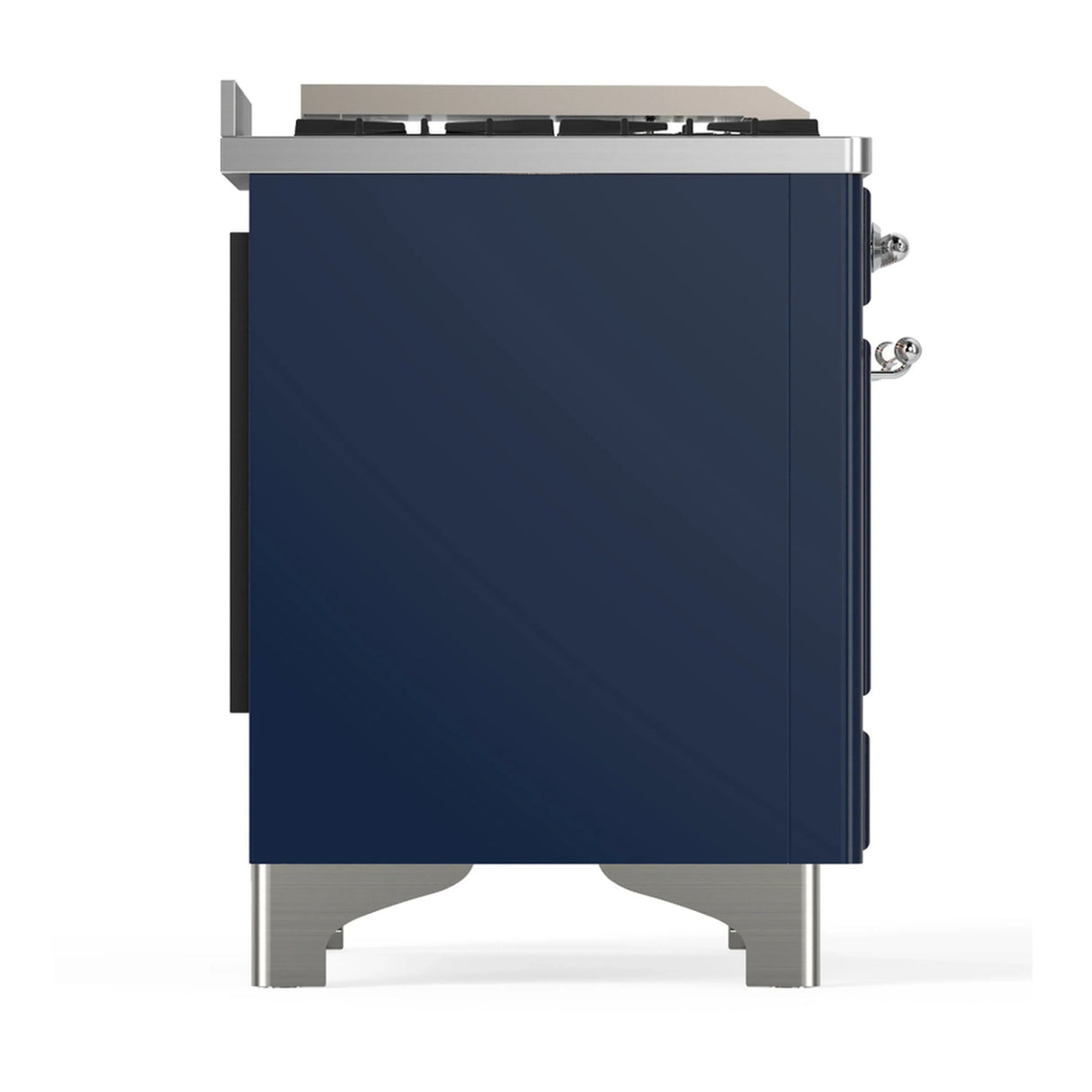 ILVE Majestic III 40-inch Dual Fuel Range with 6 Natural Gas Burner, Griddle and Solid Door Electric Oven in Midnight Blue with Chrome Trim (UMD40FQNR3MBC)