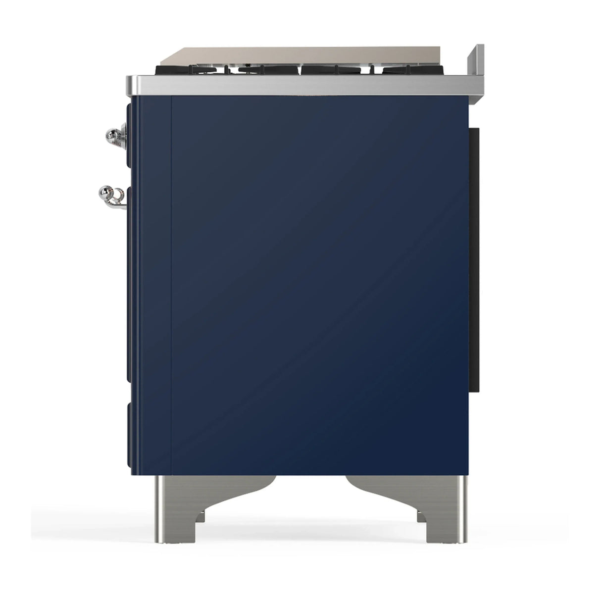 ILVE Majestic III 40-inch Dual Fuel Range with 6 Natural Gas Burner, Griddle and Solid Door Electric Oven in Midnight Blue with Chrome Trim (UMD40FQNR3MBC)