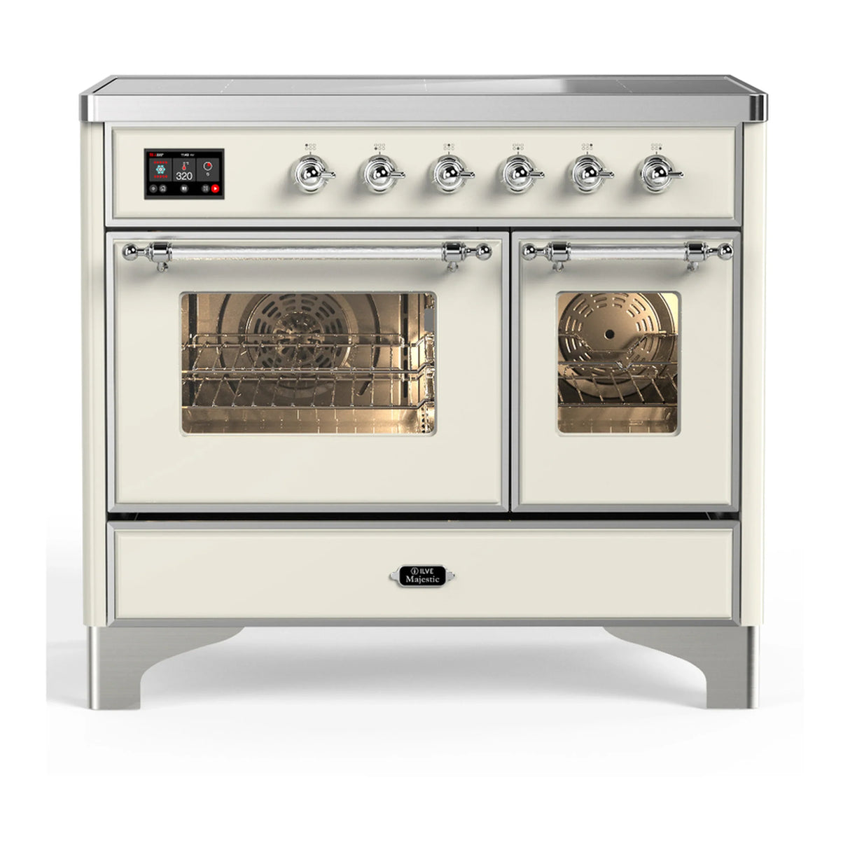 ILVE Majestic III 40-Inch Induction Range with 6 Induction Elements and Triple Glass Door Electric Oven in Antique White with Chrome Trim (UMDIB40NR3AWC)
