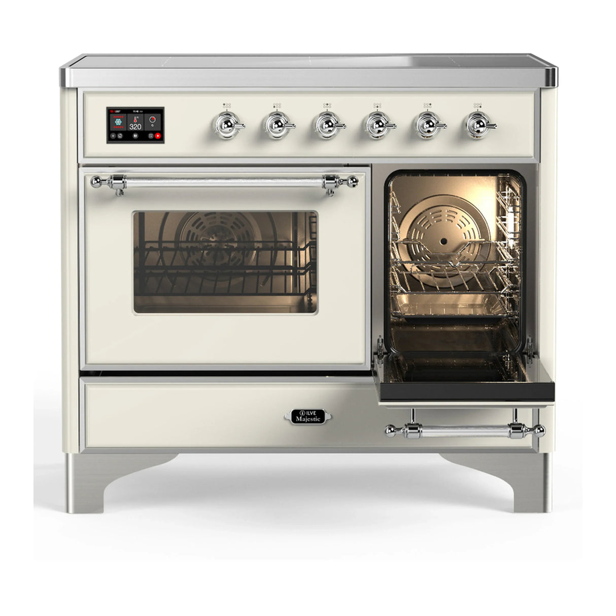 ILVE Majestic III 40-Inch Induction Range with 6 Induction Elements and Triple Glass Door Electric Oven in Antique White with Chrome Trim (UMDIB40NR3AWC)
