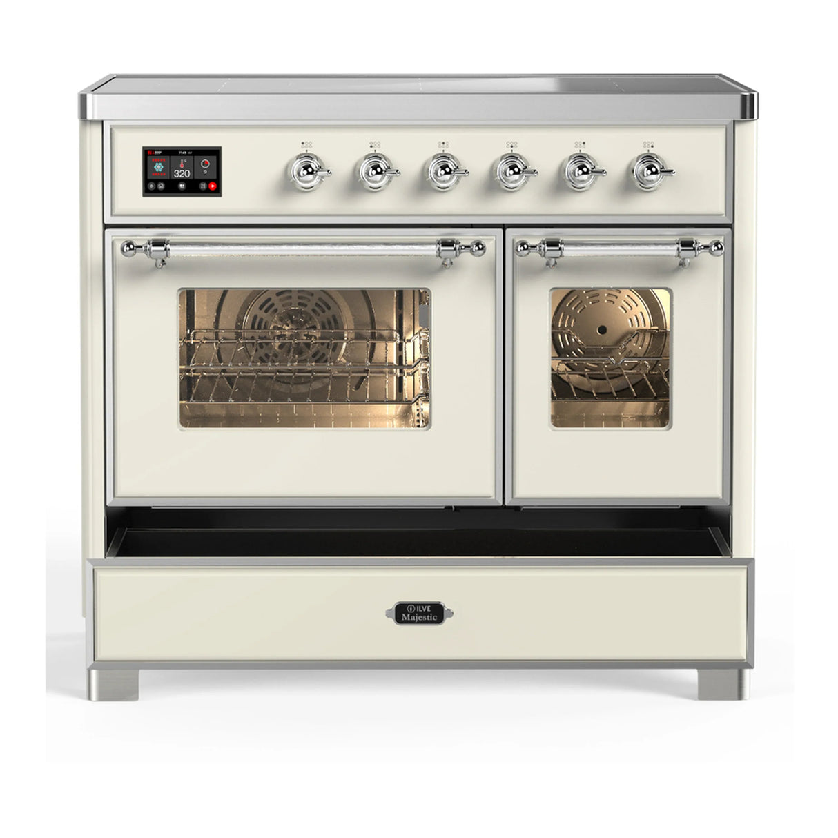 ILVE Majestic III 40-Inch Induction Range with 6 Induction Elements and Triple Glass Door Electric Oven in Antique White with Chrome Trim (UMDIB40NR3AWC)