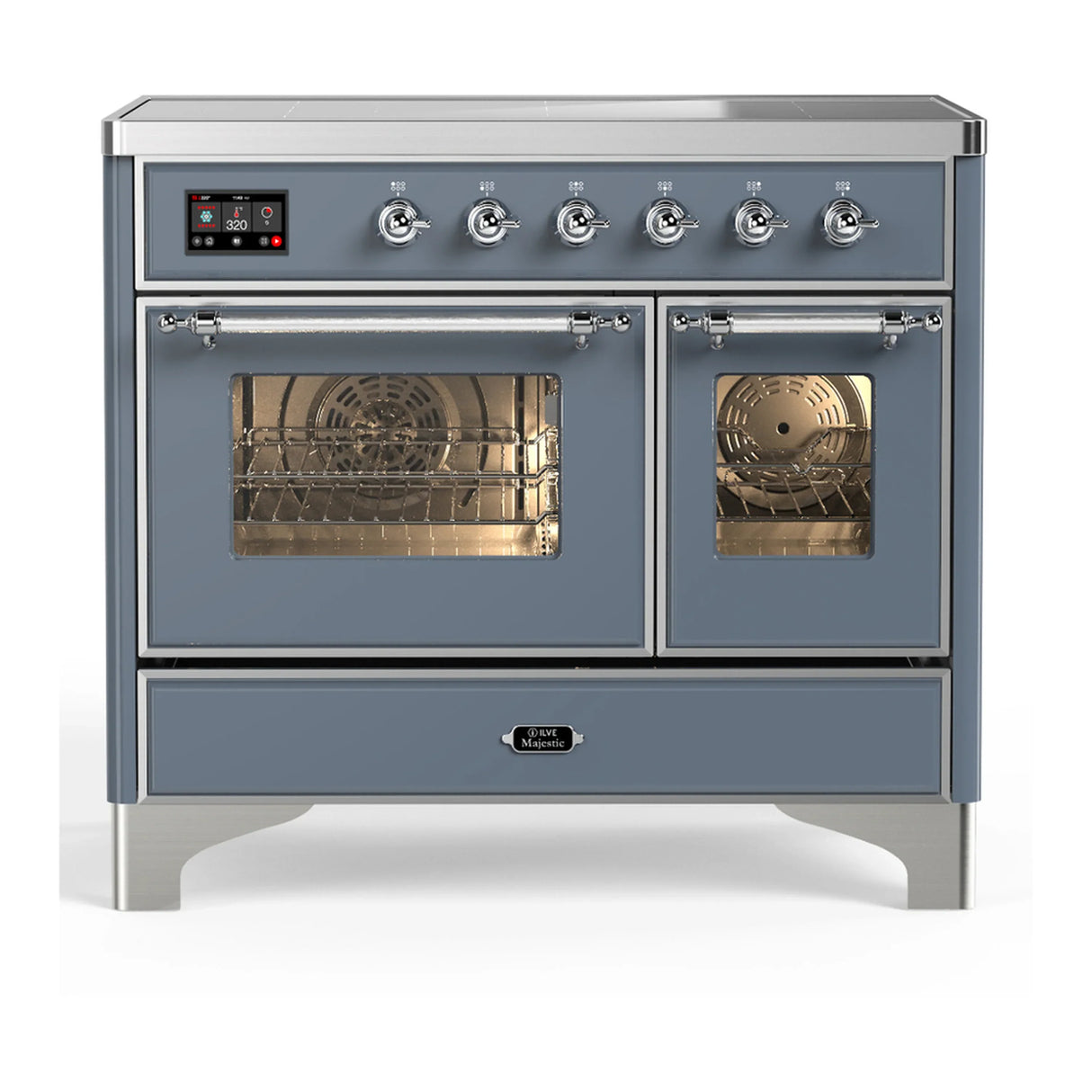 ILVE Majestic III 40-Inch Induction Range with 6 Induction Elements and Triple Glass Door Electric Oven in Blue Grey with Chrome Trim (UMDIB40NR3BGC)