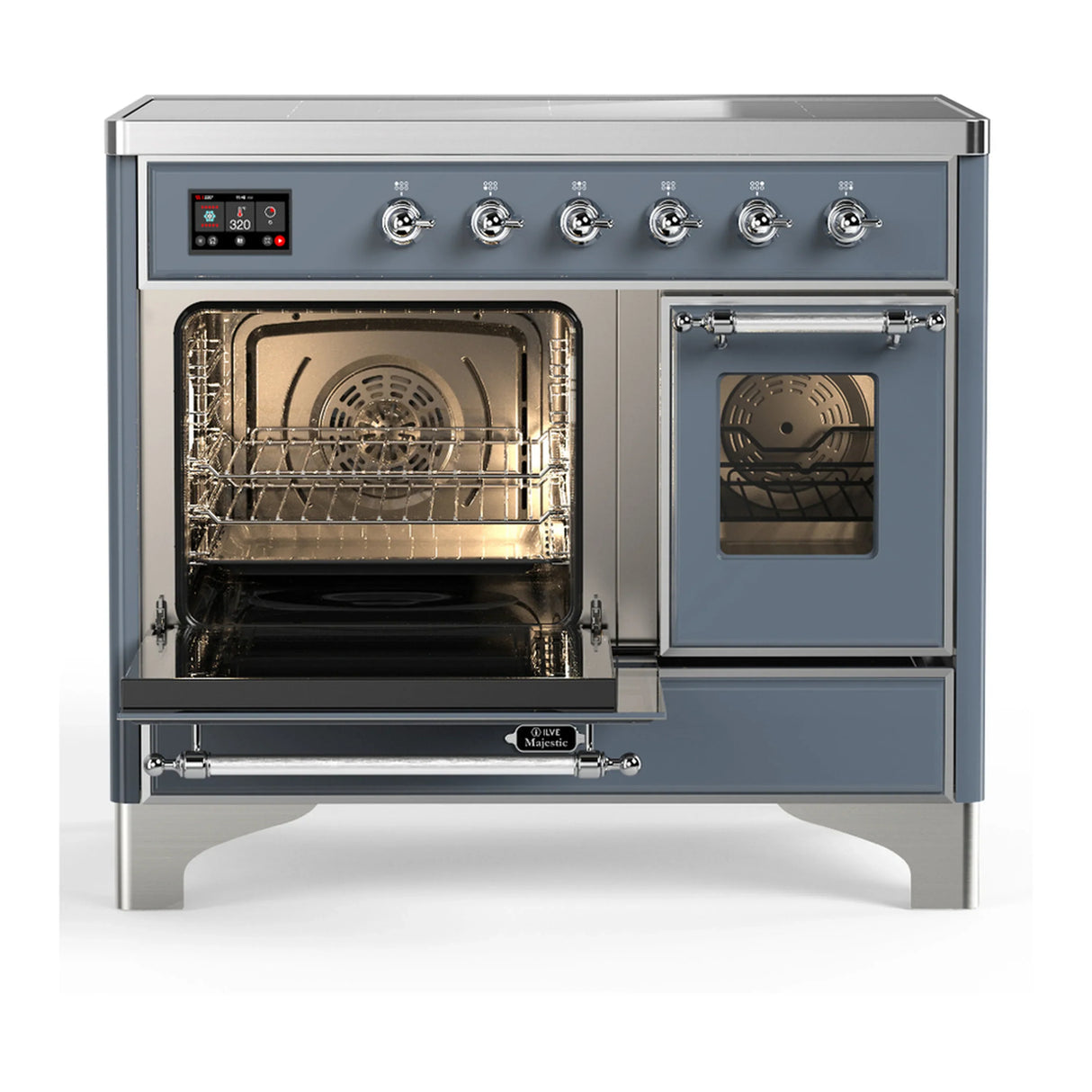 ILVE Majestic III 40-Inch Induction Range with 6 Induction Elements and Triple Glass Door Electric Oven in Blue Grey with Chrome Trim (UMDIB40NR3BGC)